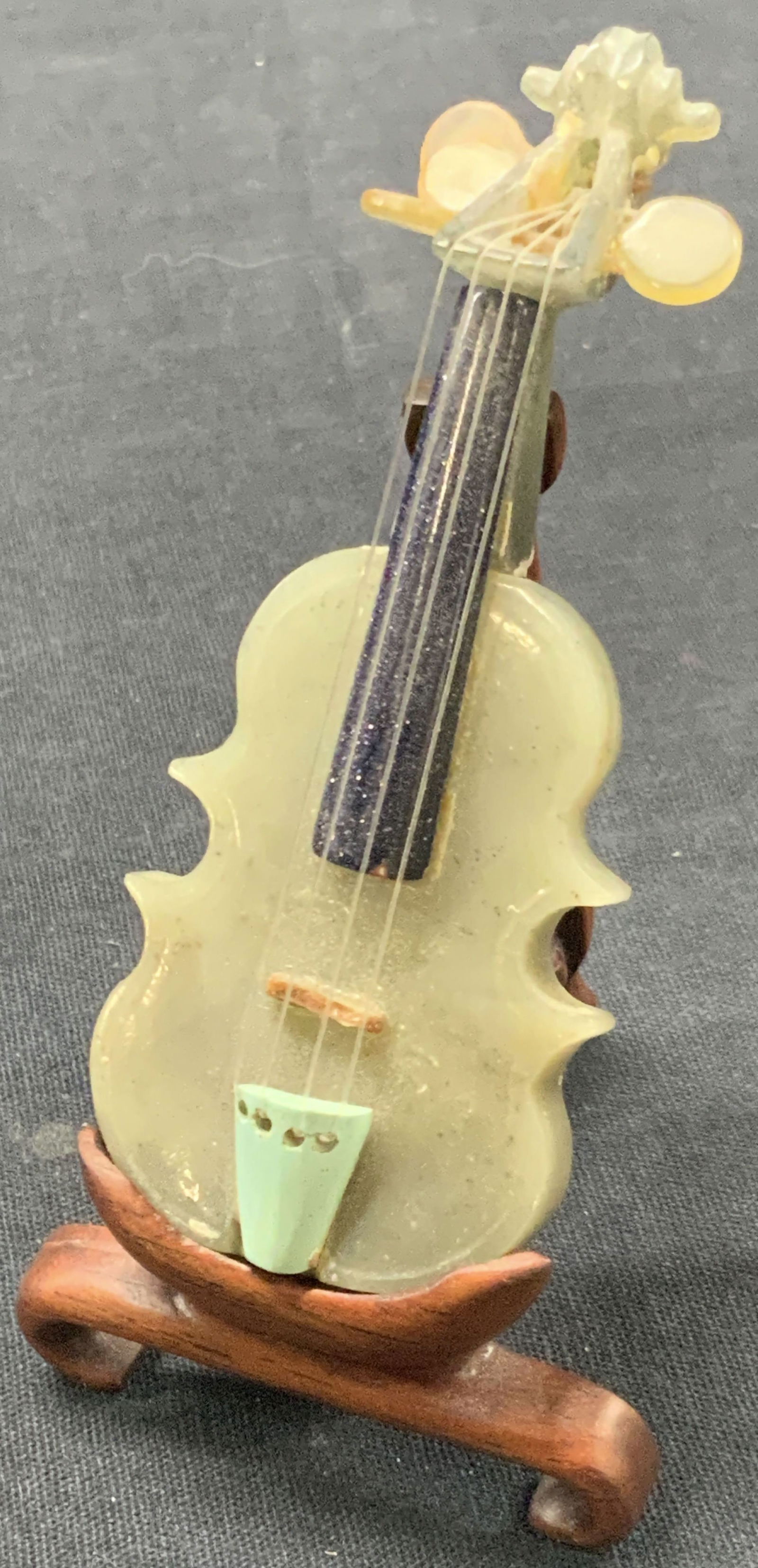 Caved Jadeite & Stone Violin Figure W Stand (1 of 10)
