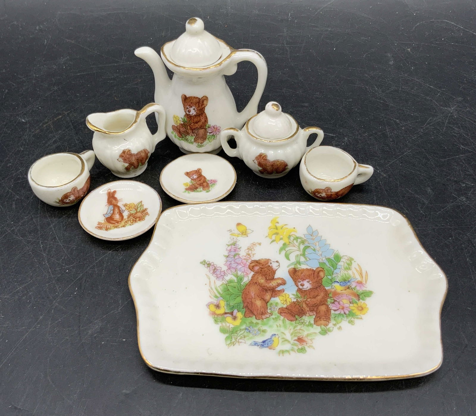Set 8 Porcelain Miniature Bear Motif Tea Set (1 of 11)