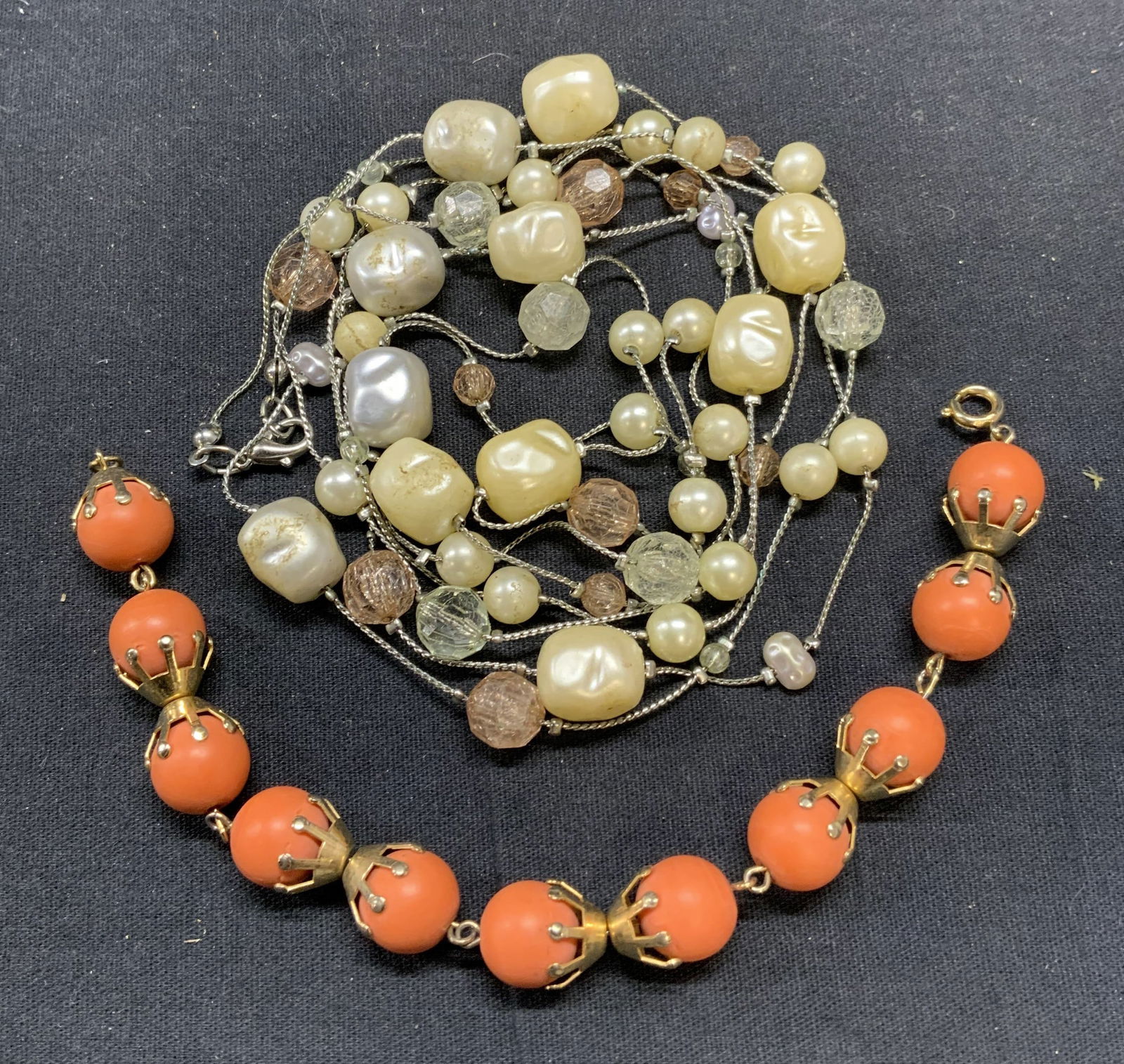 Lot 2 Silver Tone Faux Pearl Necklace, More (1 of 7)