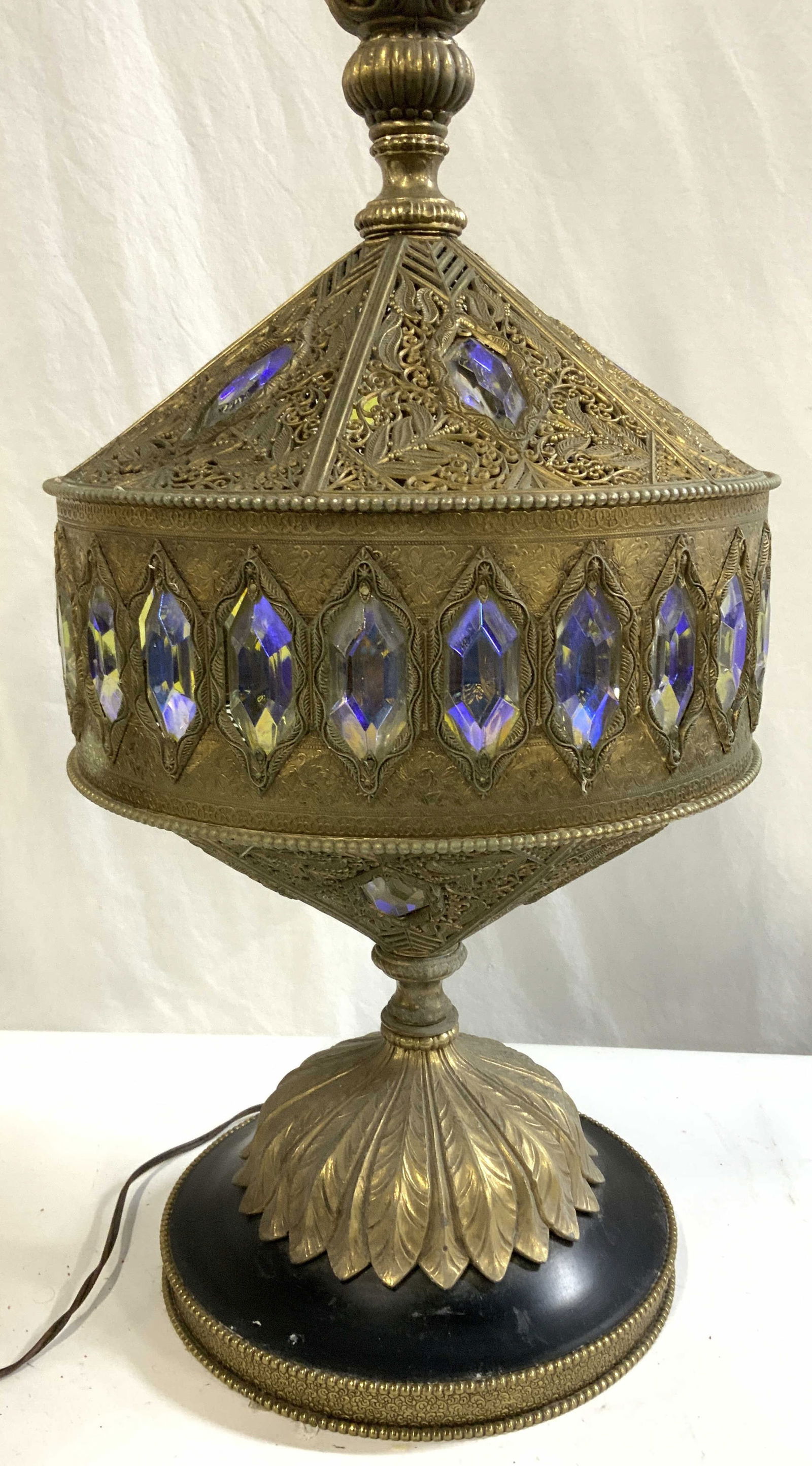 Vtg French Moroccan Gilt Brass Table Lamp, XL (1 of 12)