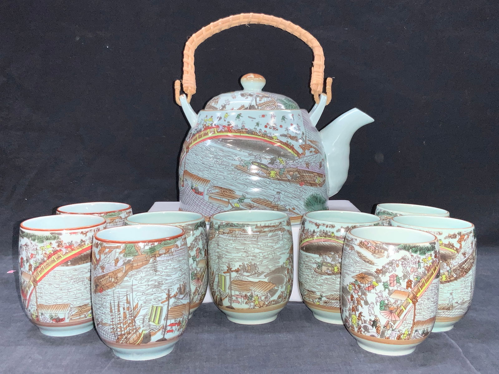 Set 12 Stamped Asian Style Ceramic Tea Set (1 of 10)