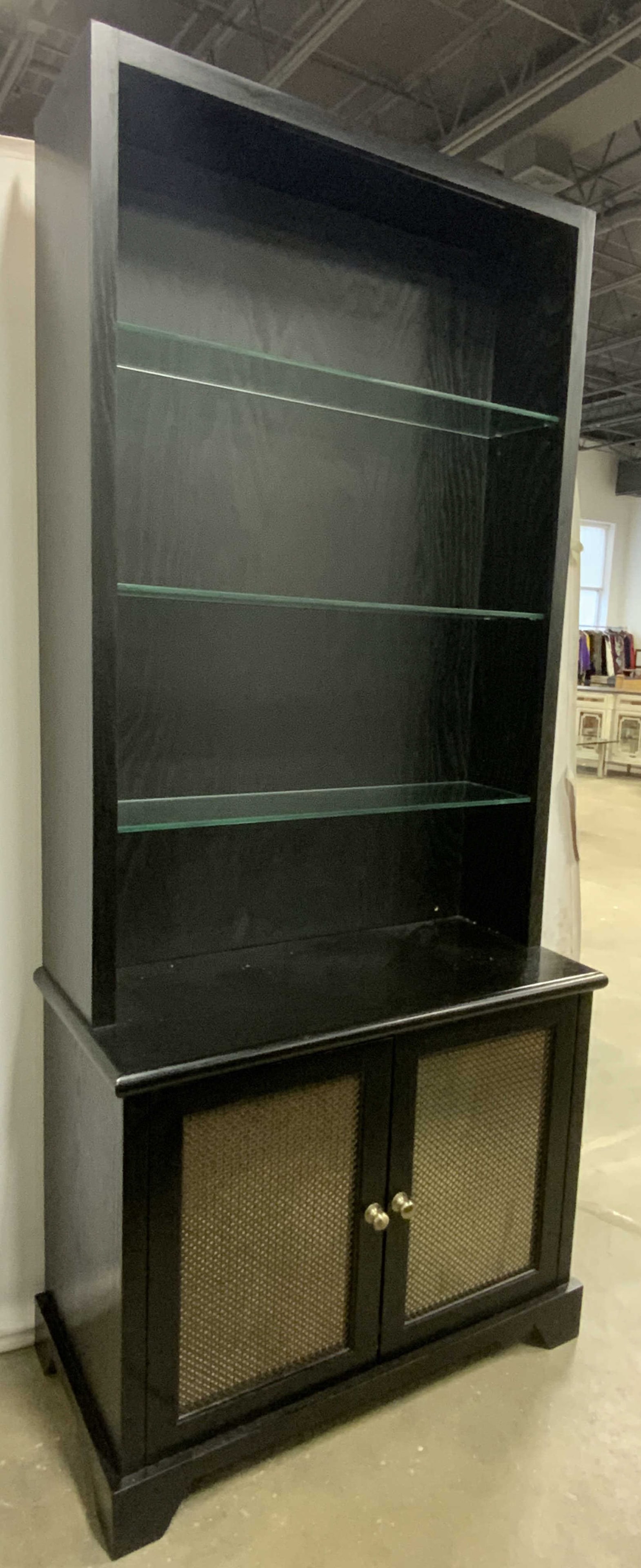 Wooden Bookshelf W Glass Shelves & Cabinet 7ft1in (1 of 9)