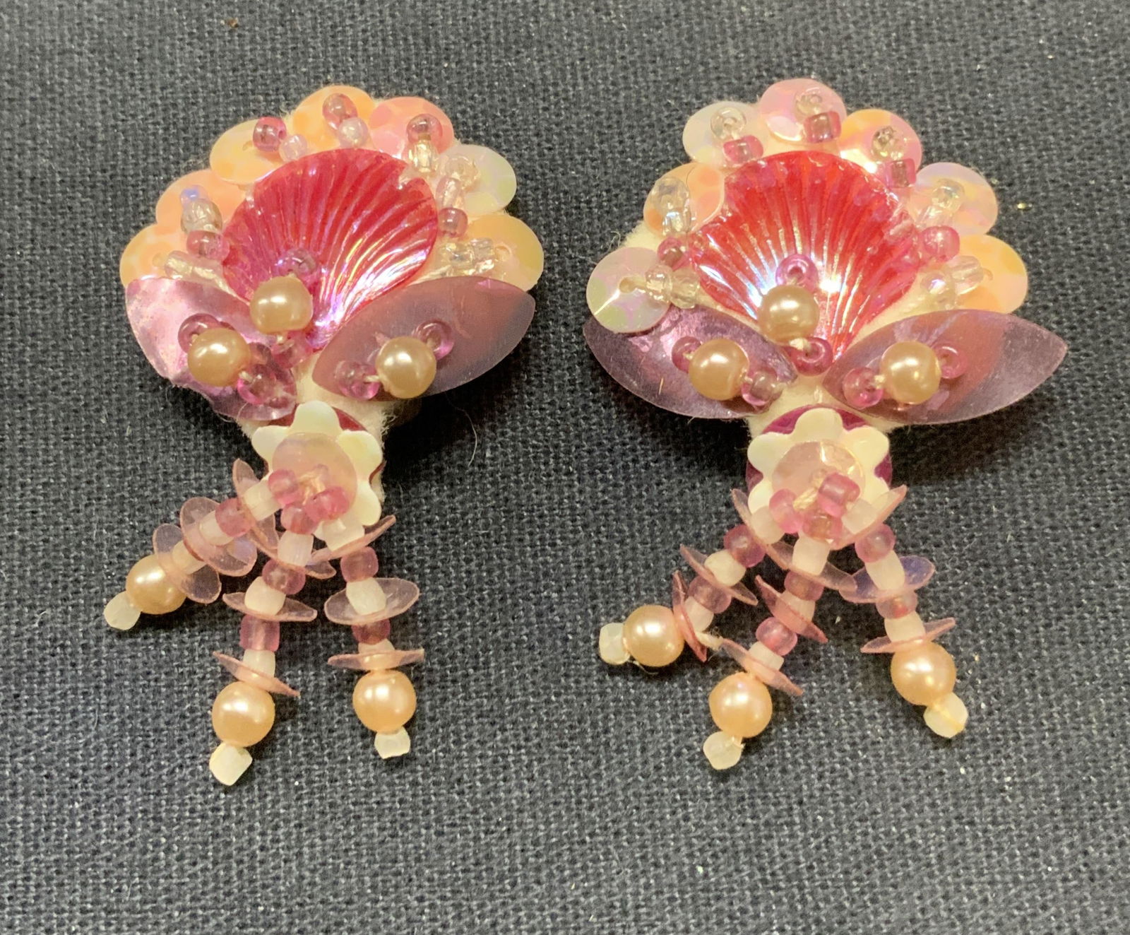 Vintage Pink Beaded Shell Earrings (1 of 6)