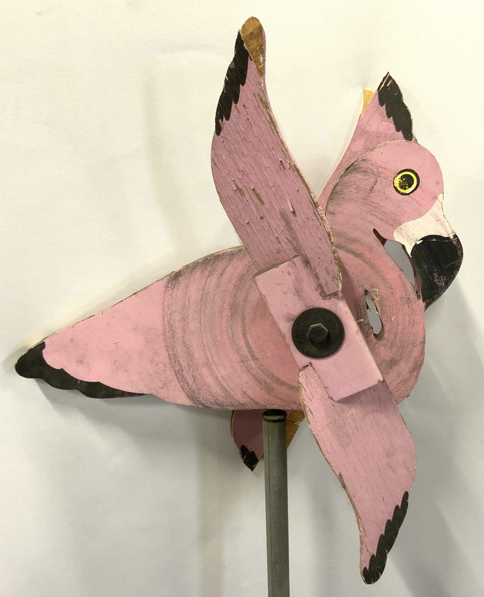 Wood Flamingo Folk Art Wind Whirligig on Pole 49in (1 of 14)