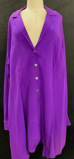 Donna Karan Original Sample Plus Size Blouse: This is a plus size prototype Donna Karan Blouse. An original sample not for sale with label . Button down shirt with Breast pockets. Buttoned cuffs. Electric purple color with almost a tie dye effect