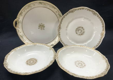 4 Hand Painted Porcelain Dishes, HAVILAND & More: Lot of 4 porcelain dishes. 3 marked Theodore HAVILAND France, 2 bowls and 1 dish with gilt ornate designs on rims and centers. Approx 7.5 and 8 inch diameter and 1 hand painted Nippon ceramic dish wit