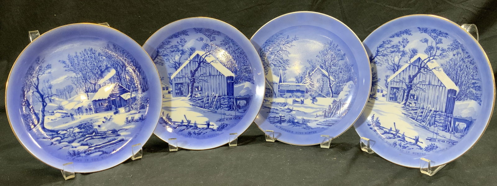 CURRIER & IVES Set 4 Gilt Rim Porcelain Plates (1 of 7)