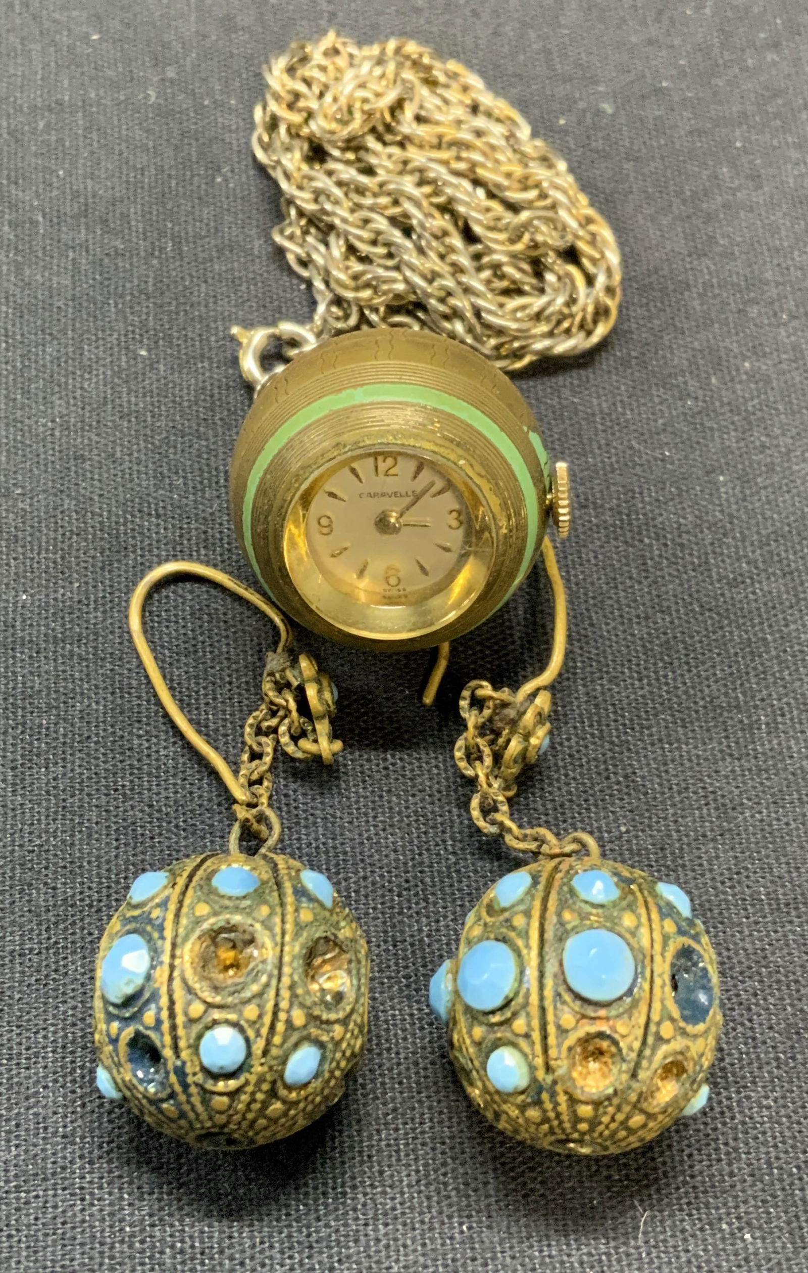 Lot 2 Jewelry, Caravelle Gold Tn Watch Necklace+ (1 of 9)