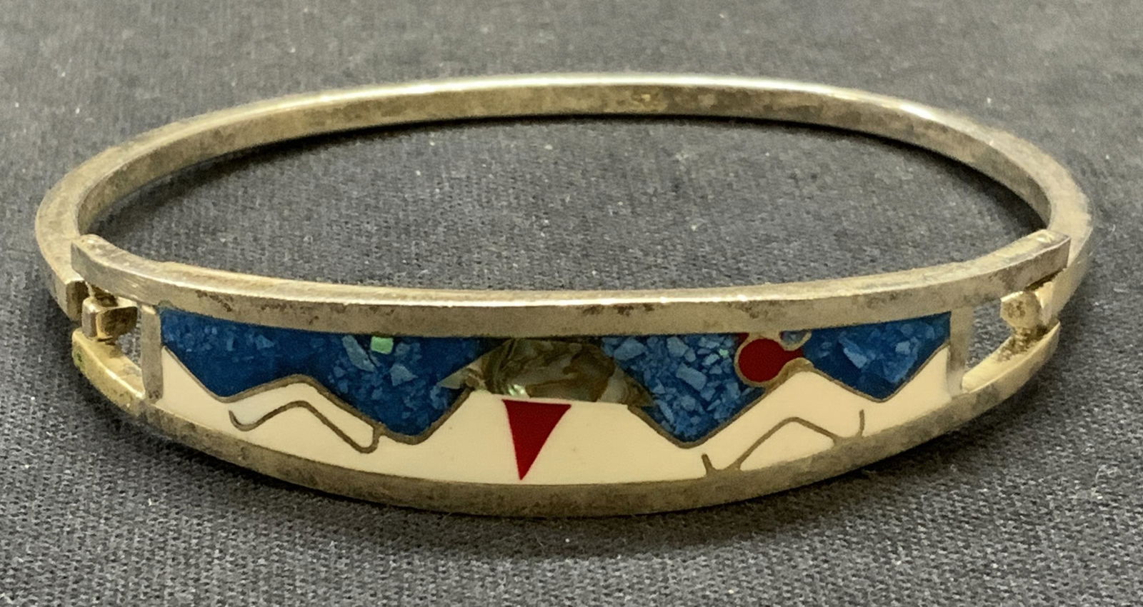 Signed Silver Tn Enamel & Abalone Bracelet (1 of 6)