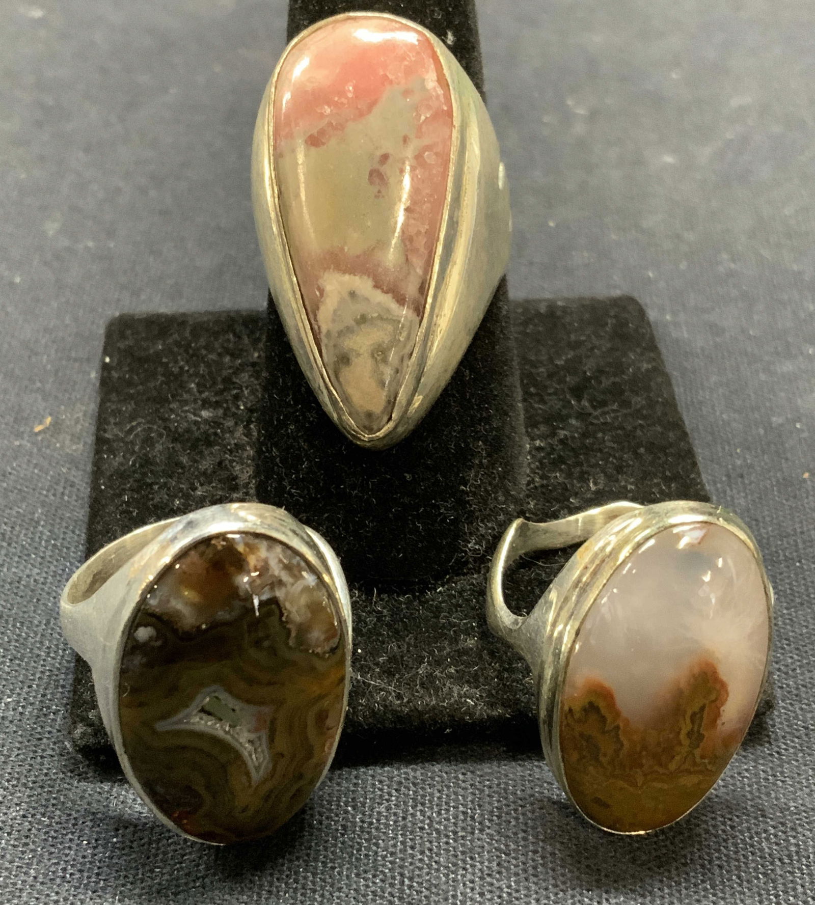 Lot 3 Sterling Silver Agate Gemstone Rings (1 of 10)