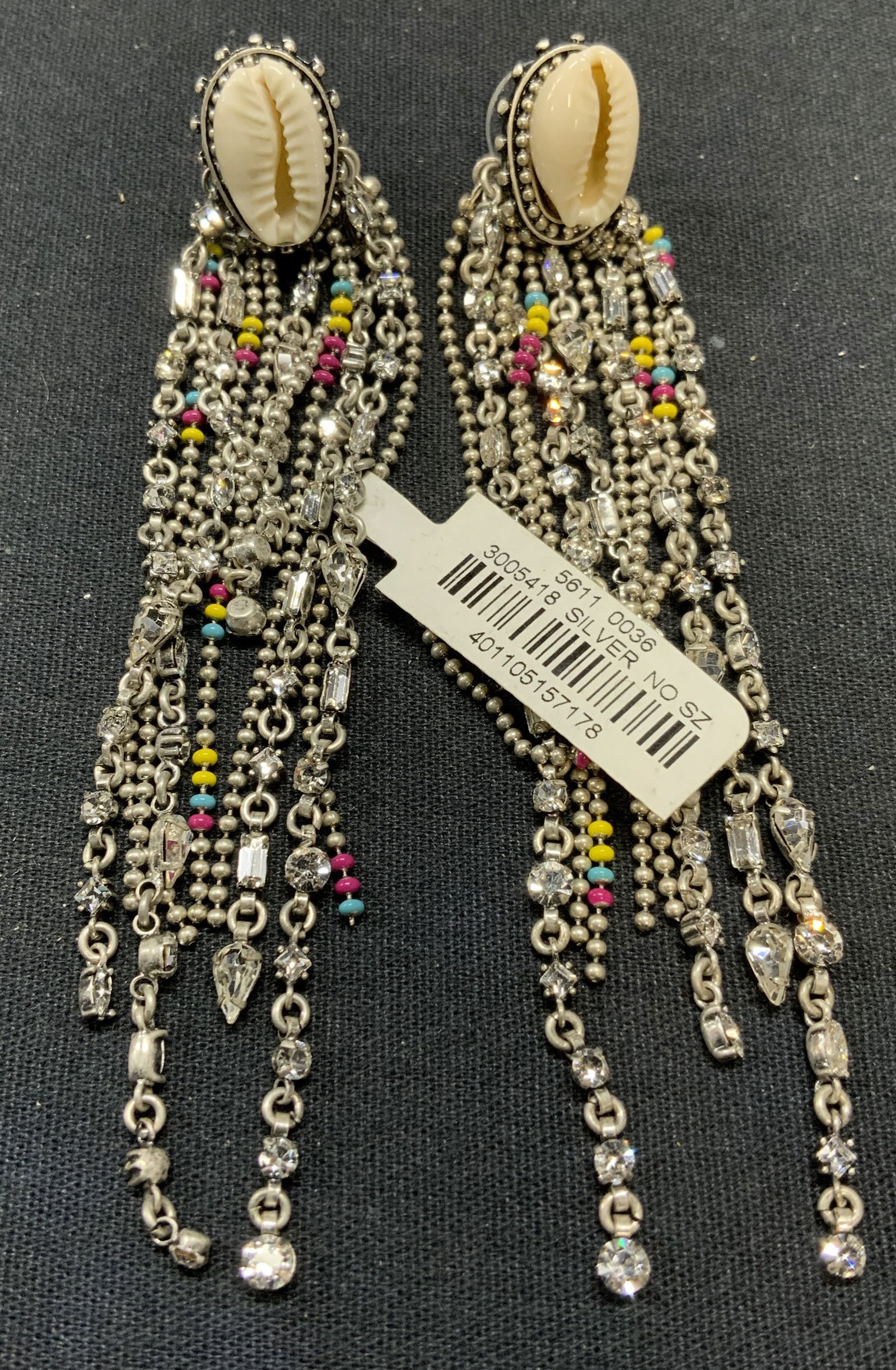 Silver Tone Beaded Crystal Shell Earrings NWT (1 of 7)