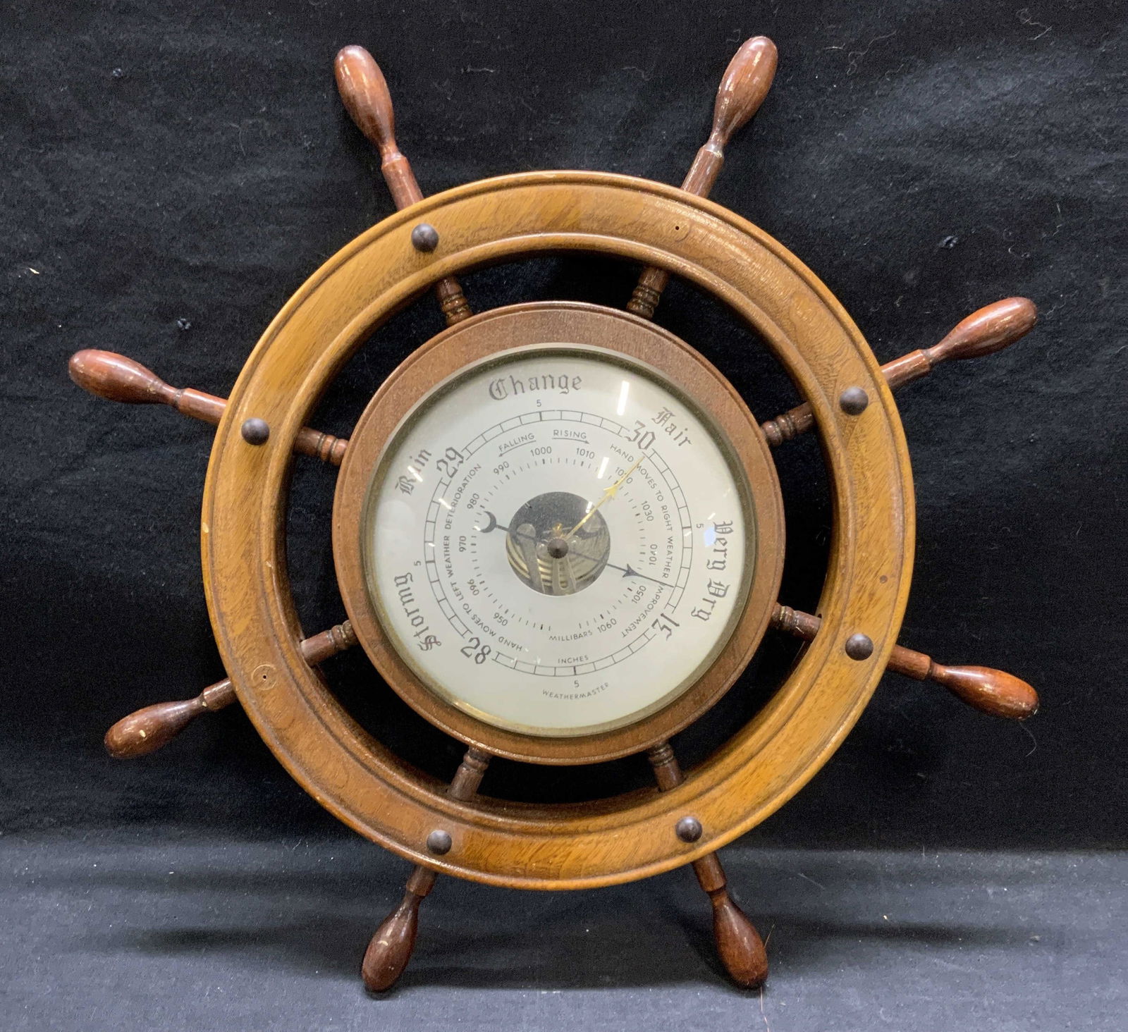 Vintage Weathermaster Wood Ship Wheel Barometer (1 of 6)