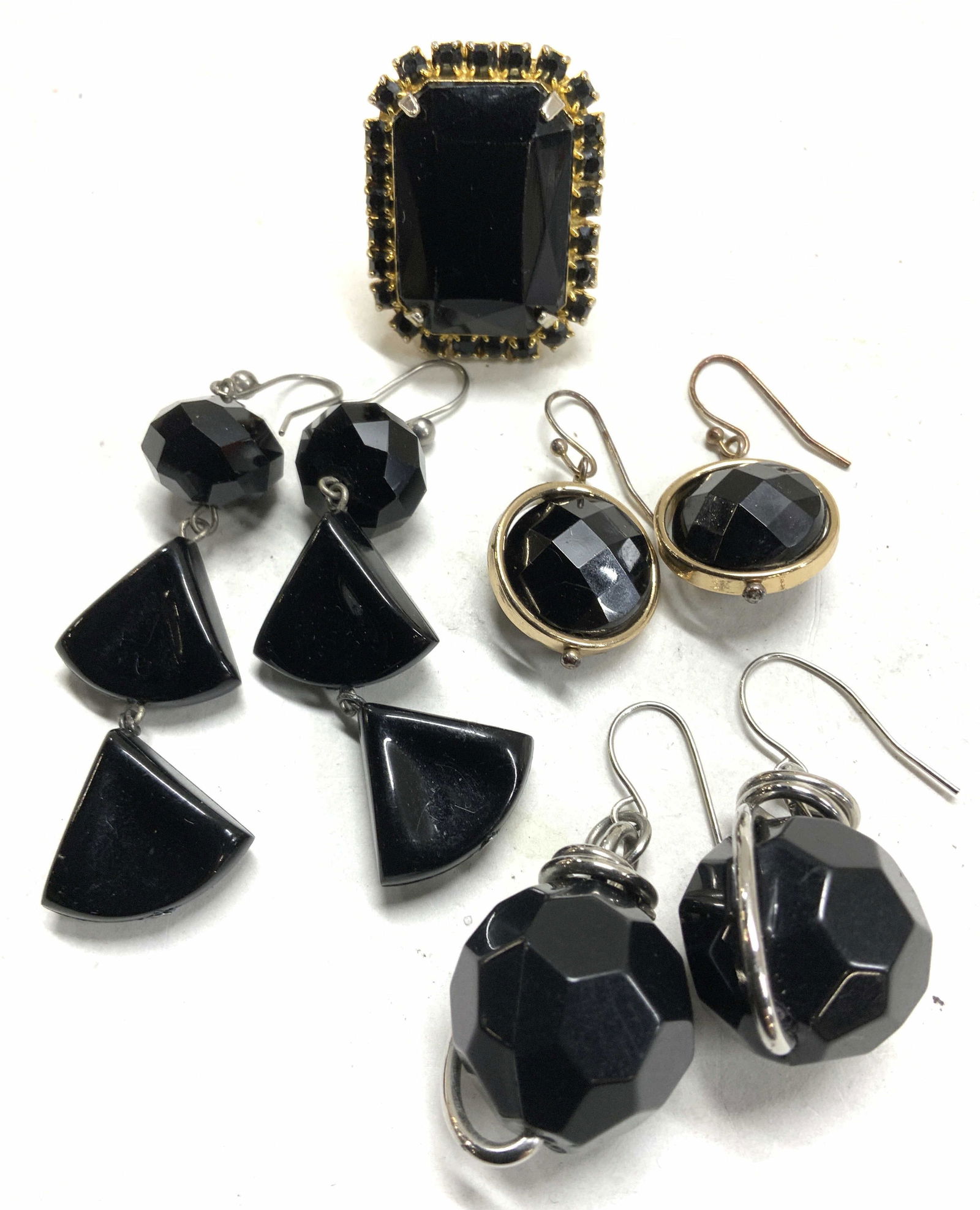 3 Pairs Black Bead Earrings, Chunky Ring (1 of 6)