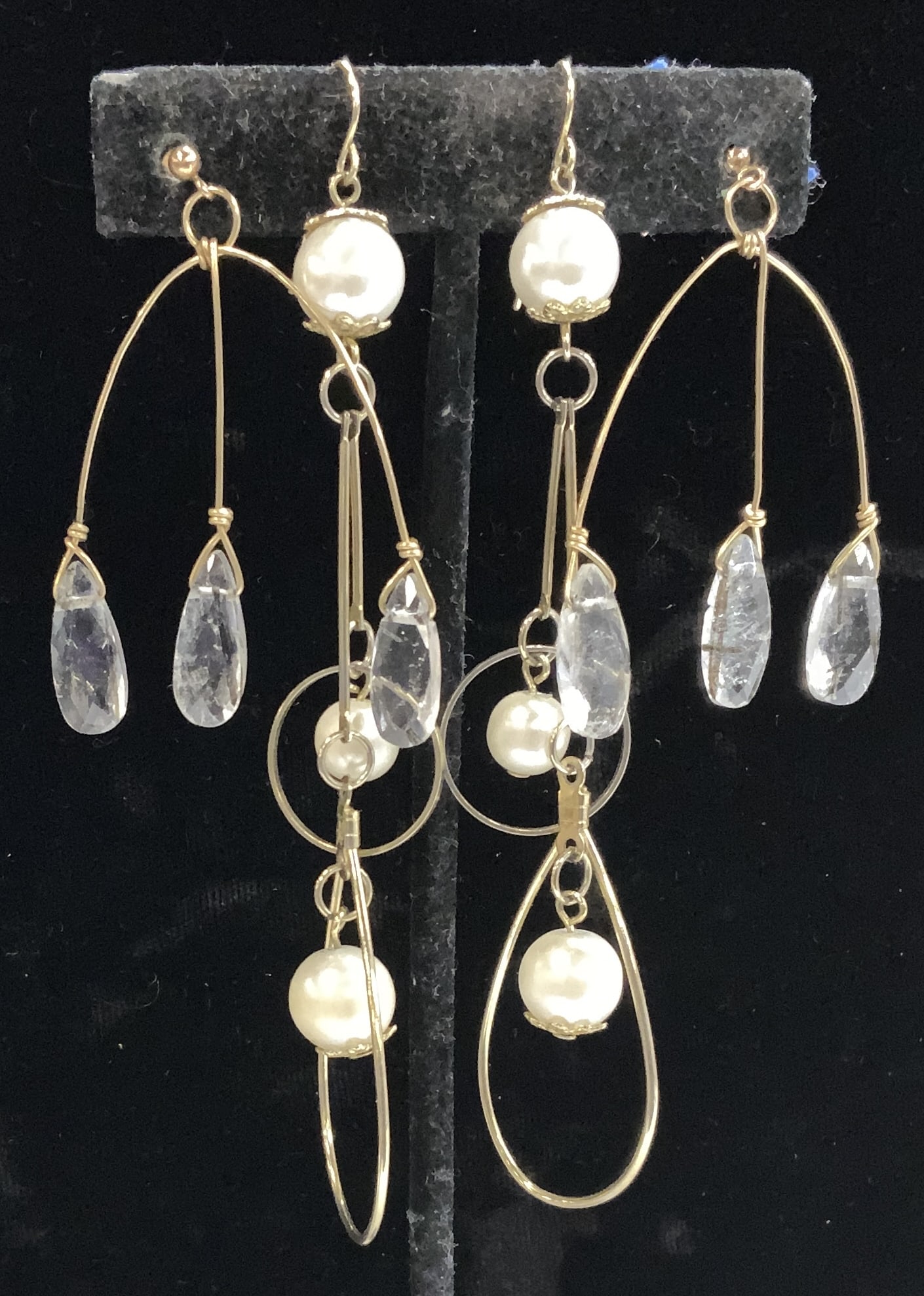 2 Prs Dangle Earrings, 14k GF w Quartz, Faux Pearl (1 of 6)