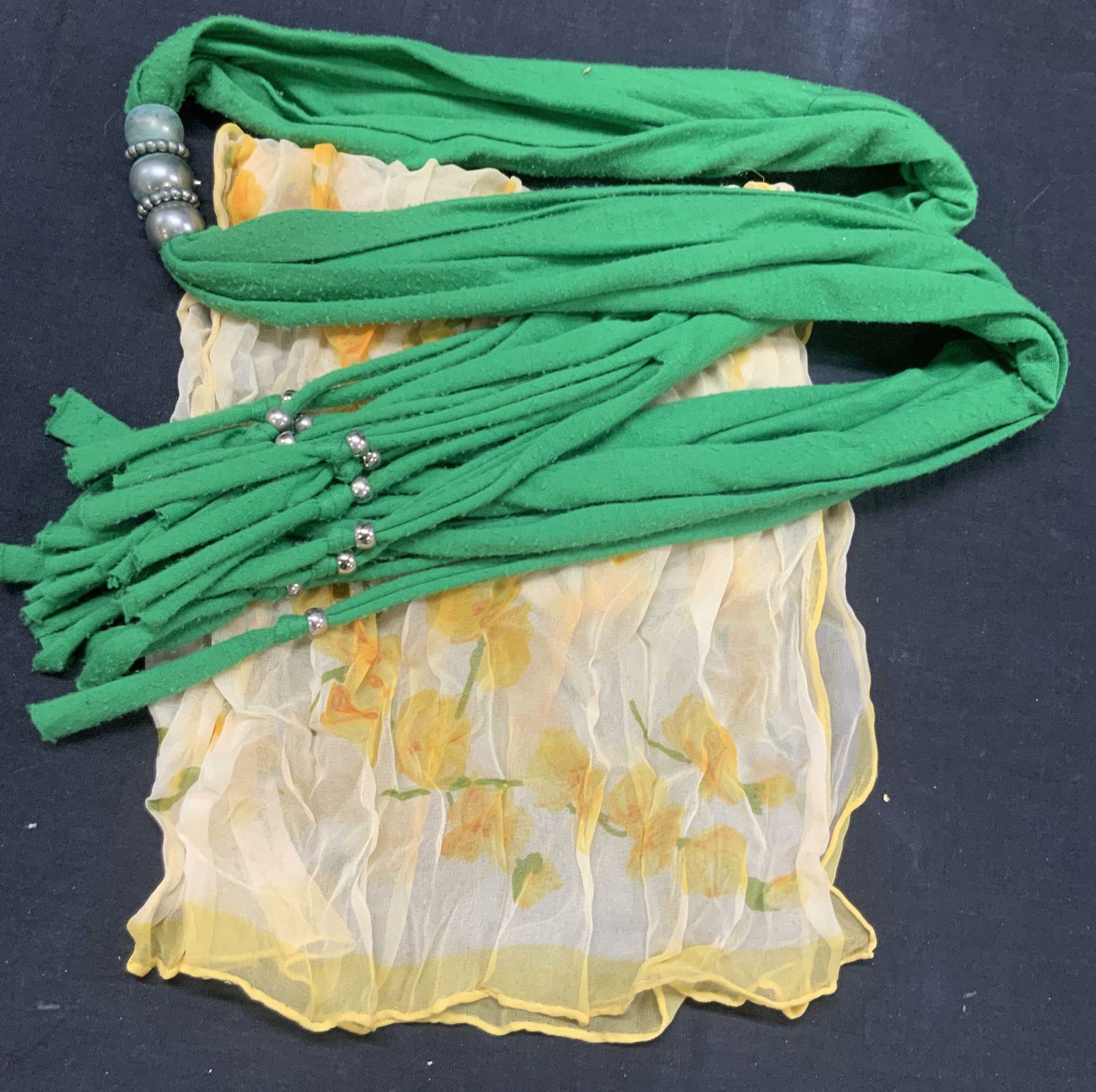 Yellow & Green Tassel Cotton Blend Scarves (1 of 9)