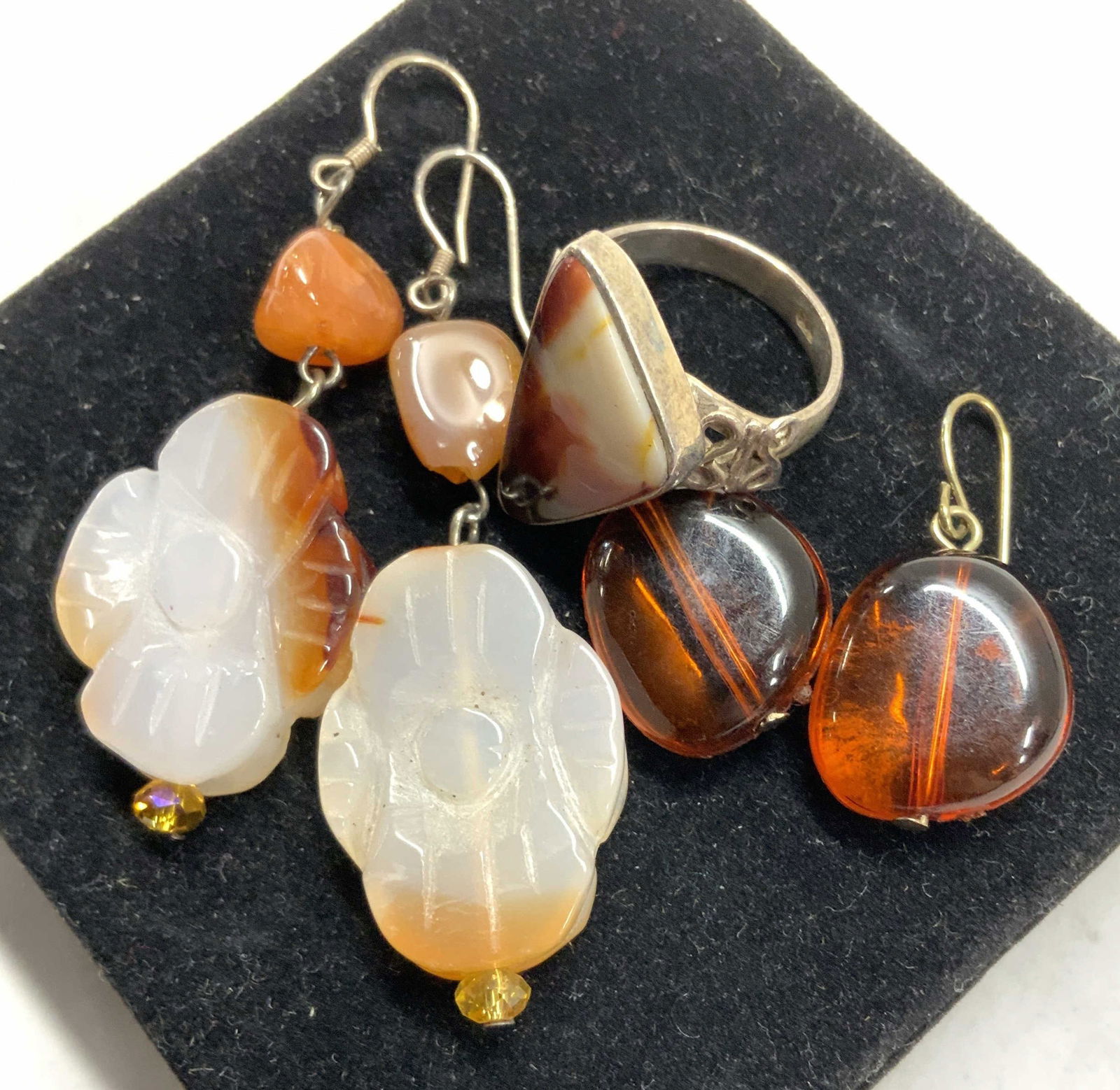 Lot3 Earrings & Ring Sterling Silver, Amber, Stone (1 of 6)