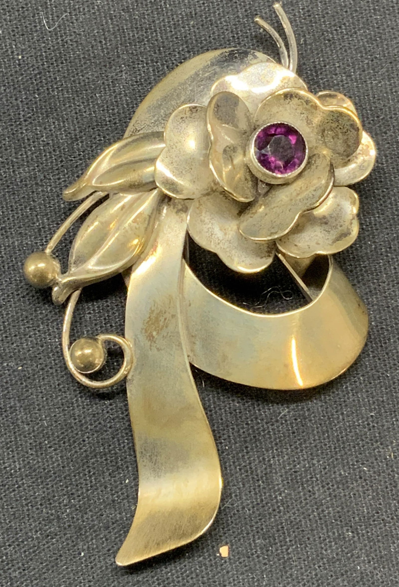 MBS Art Deco Sterling Silver Crystal Flower Brooch (1 of 6)