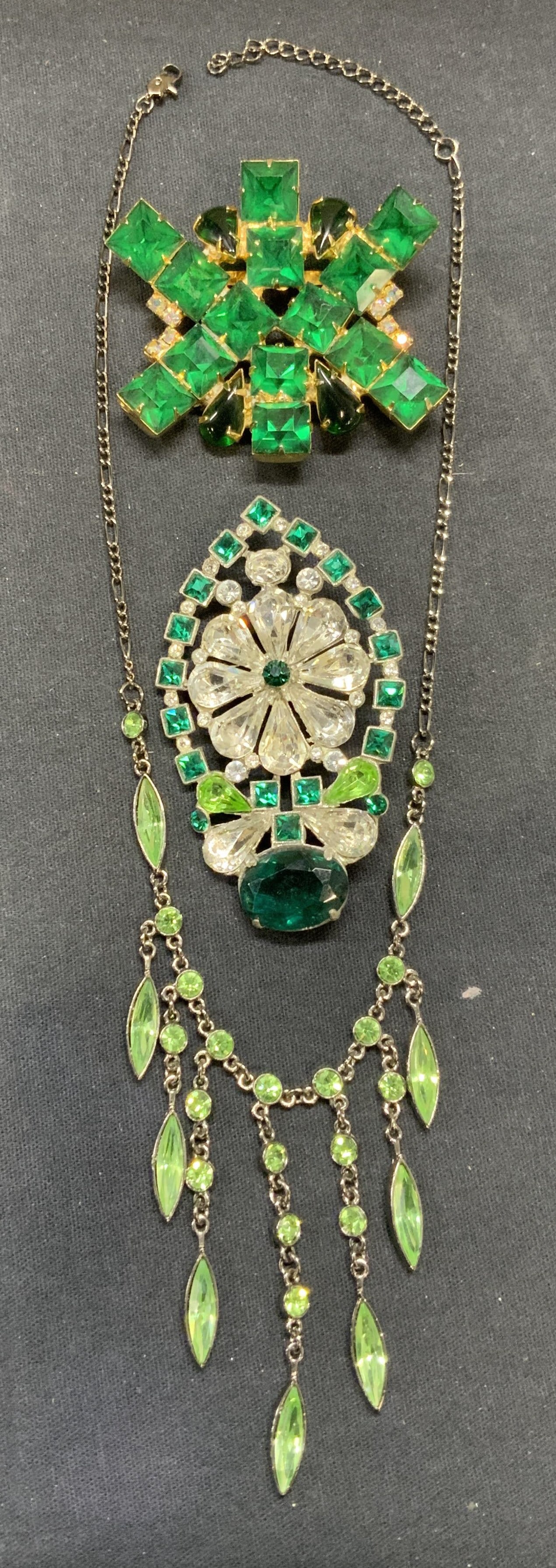 3 Green Crystal Necklace & Brooches (1 of 11)