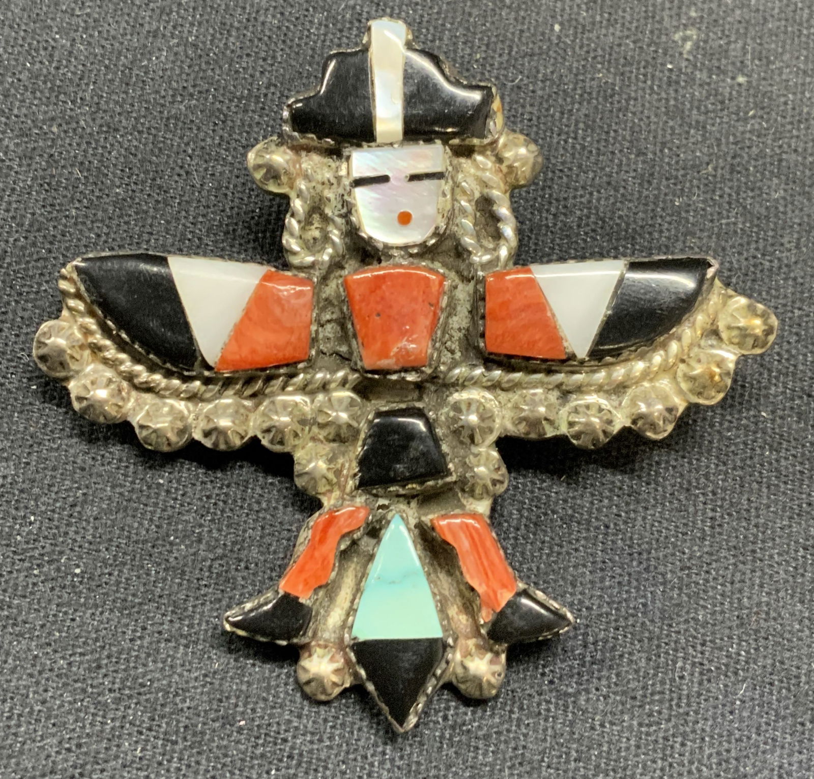 Sterling Silver Coral Mother of Pearl Figural Brooch (1 of 8)