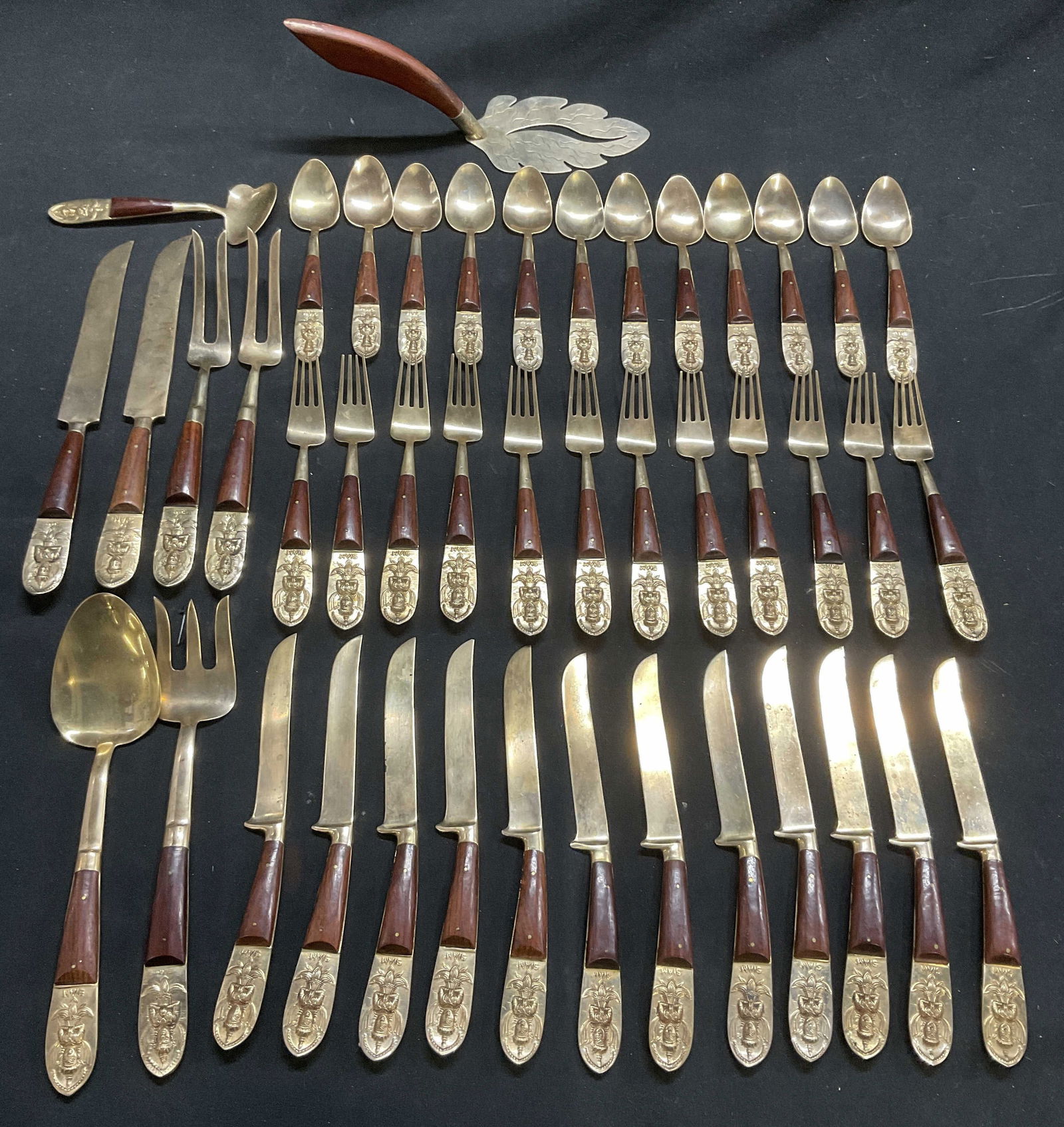 43PC Rosewood & Brass SIAM Flatware, More (1 of 18)