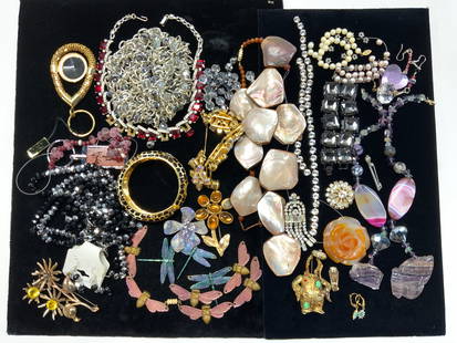 Jewelry Makers Lot, KJL, Crystals, Natural Stone +: Lot of fashion jewelry and accessories that need repair, lack rhinestones or crystals, broken, or can be up cycled into new pieces or used for arts and crafts. Some pieces are designer signed. Kenneth