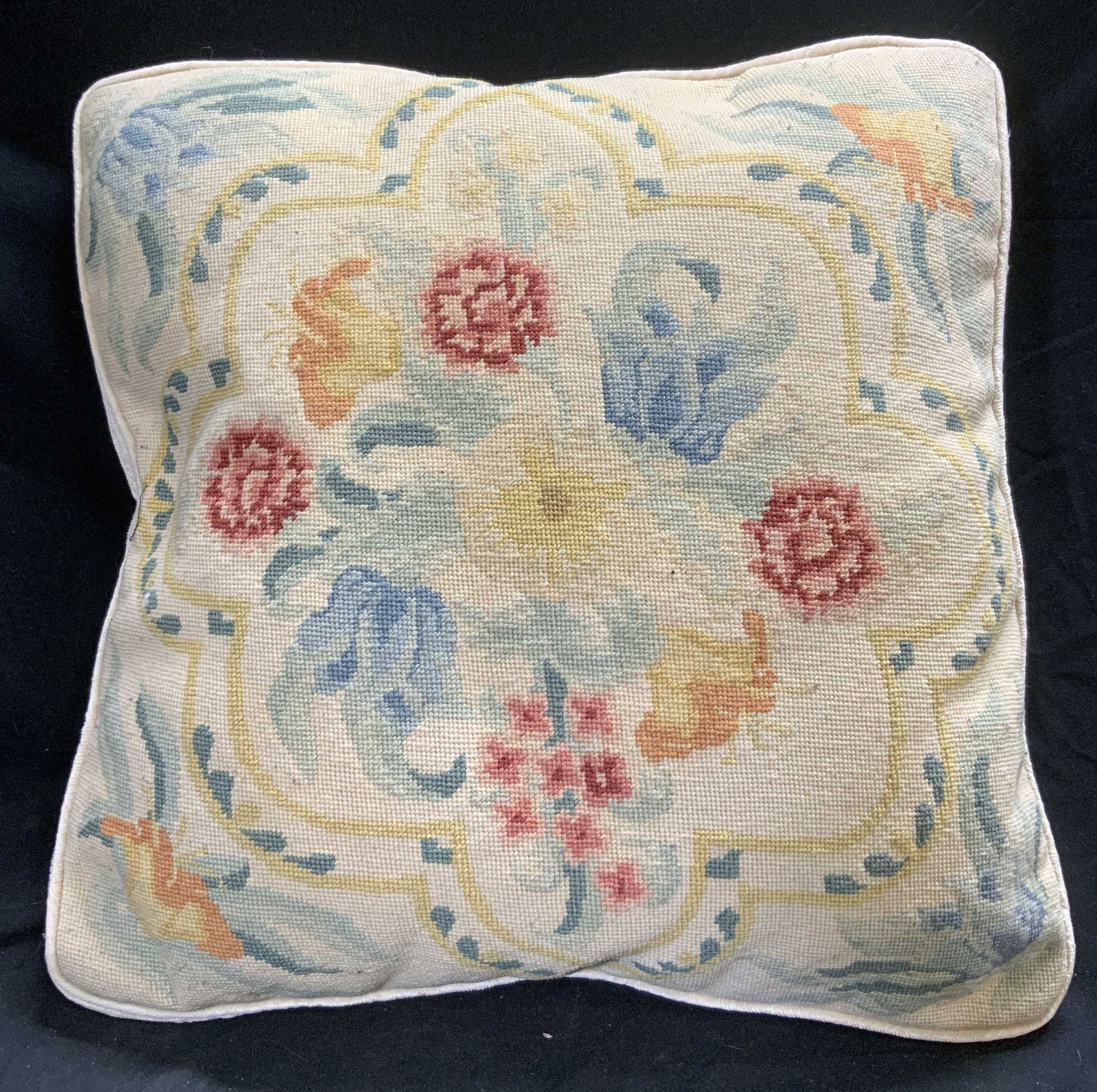 Vintage Needlepoint Floral Detailed Throw Pillow (1 of 6)