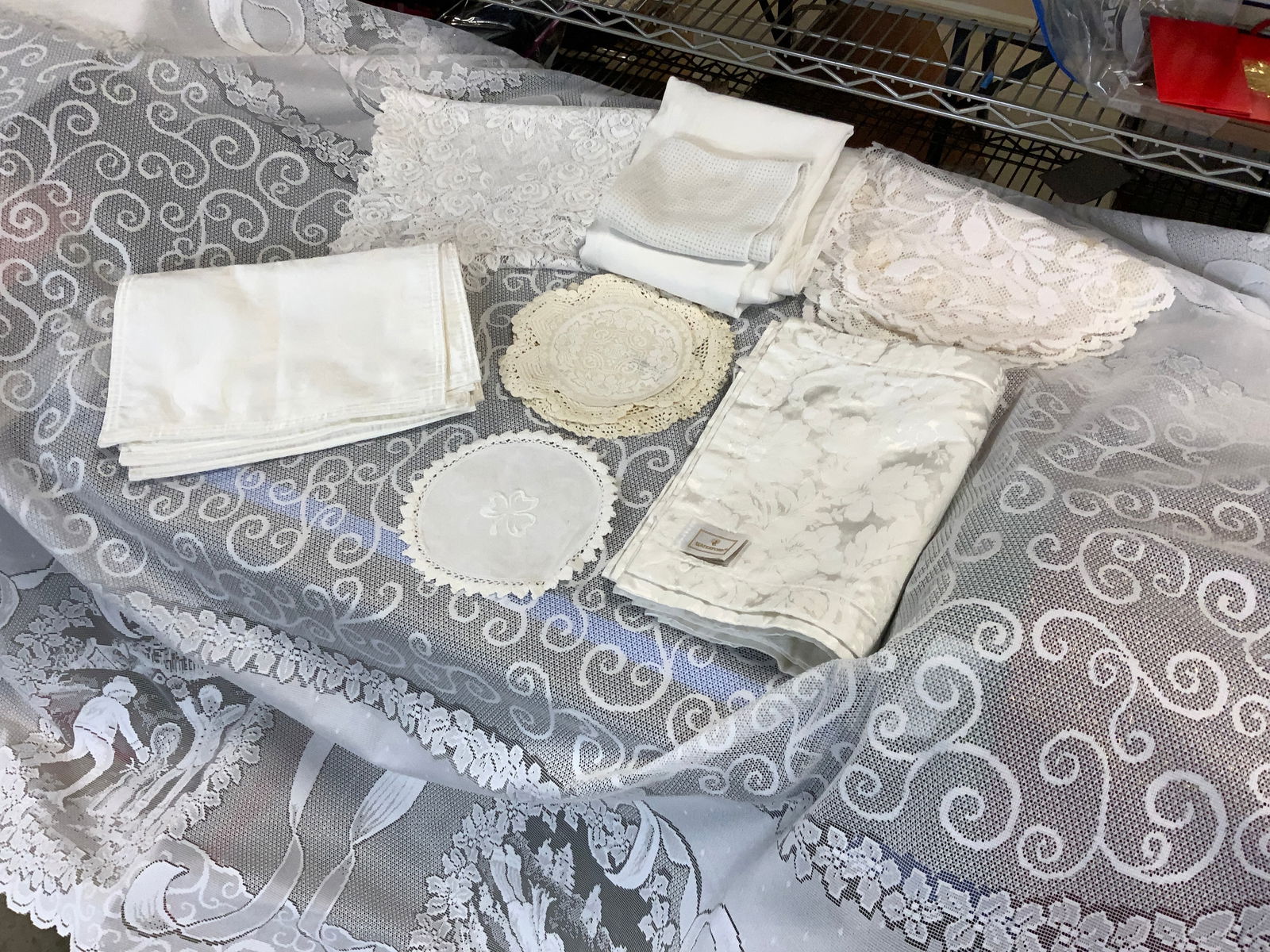 Grp 20+White Table Linens, 10ft New Holiday Cloth (1 of 12)