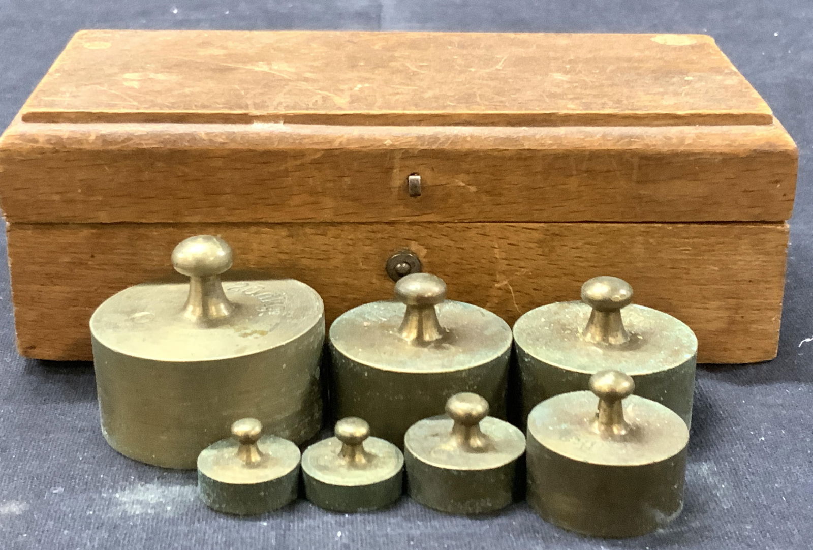 Vintage Brass Scale Weights In Wooden Box (1 of 10)