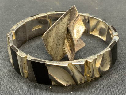 2 WECKSTROM LAPPONIA Sterling Silver Jewelry: Lot of 2 jewelry pieces. Vintage Bjorn Weckstrom for LAPPONIA sterling silver and wood inlay sculptural ring and bracelet set. Both pieces signed, marked 925. Ring size 6.25, setting measures approx.