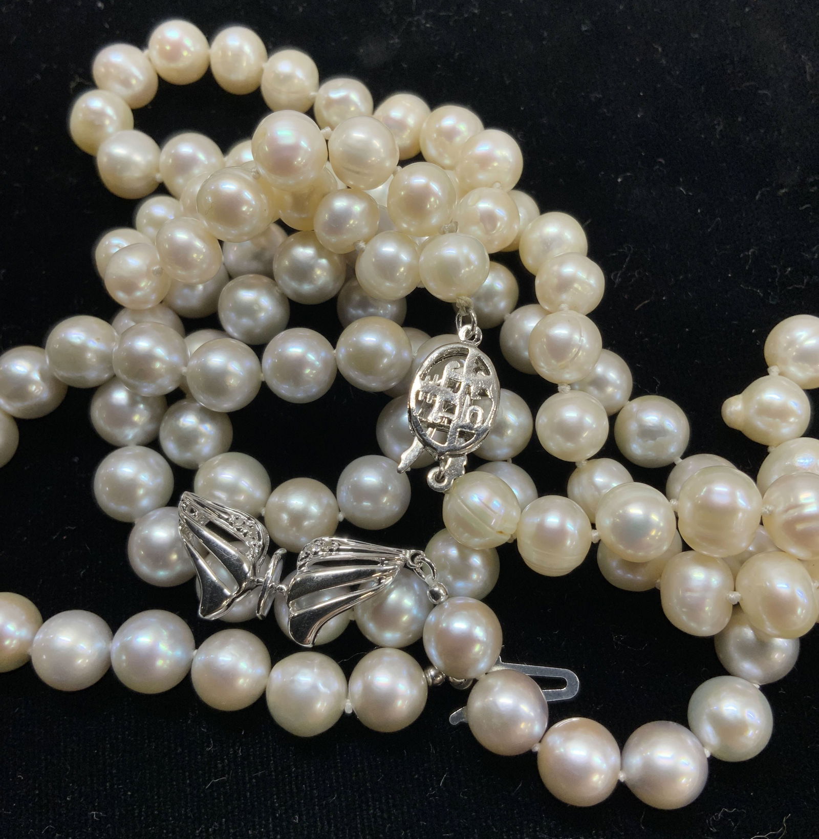 Lot 2 Luxe Pearl Necklaces, 14k & Sterling Clasps (1 of 9)