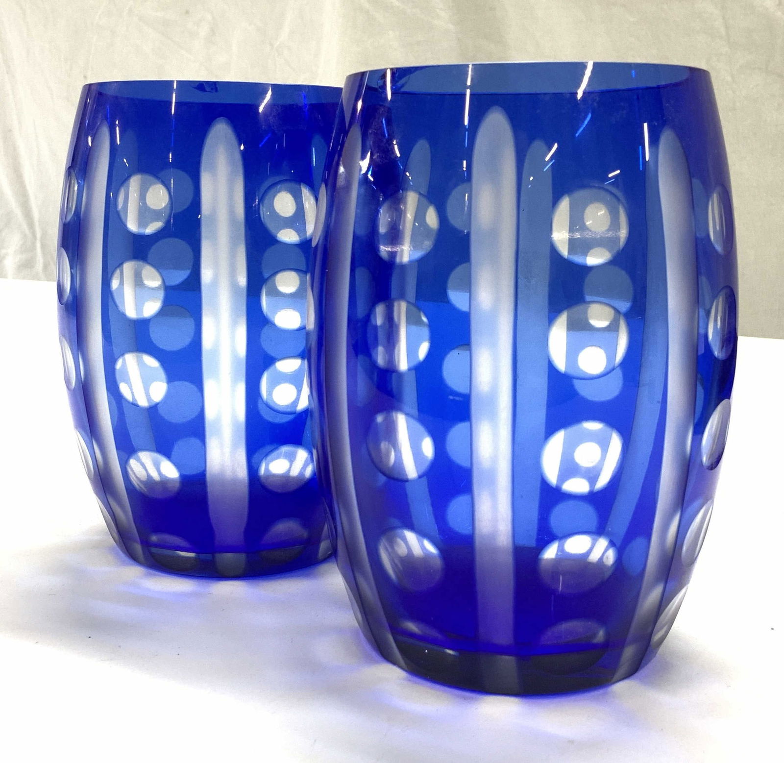 Pair Bohemian Czech Cobalt Crystal Vessels (1 of 6)