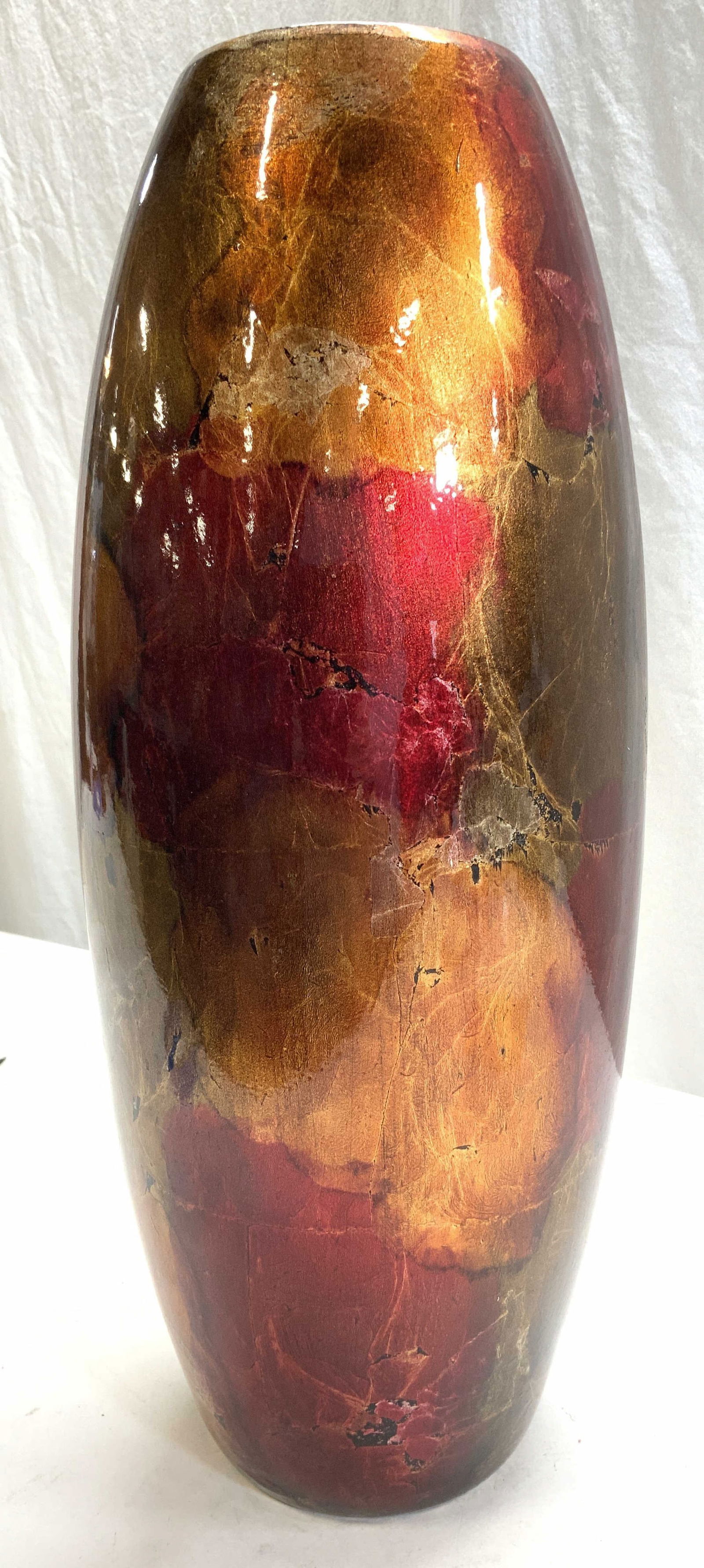 Lacquered & Painted Foil Leaf Ceramic Vase, 20 in. (1 of 6)