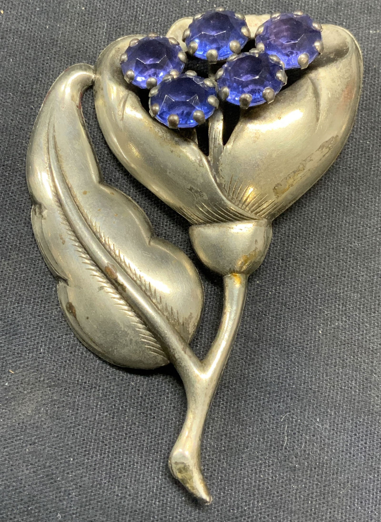 Vintage Silver Tone Crystal Flower Brooch, 3.5 In (1 of 6)