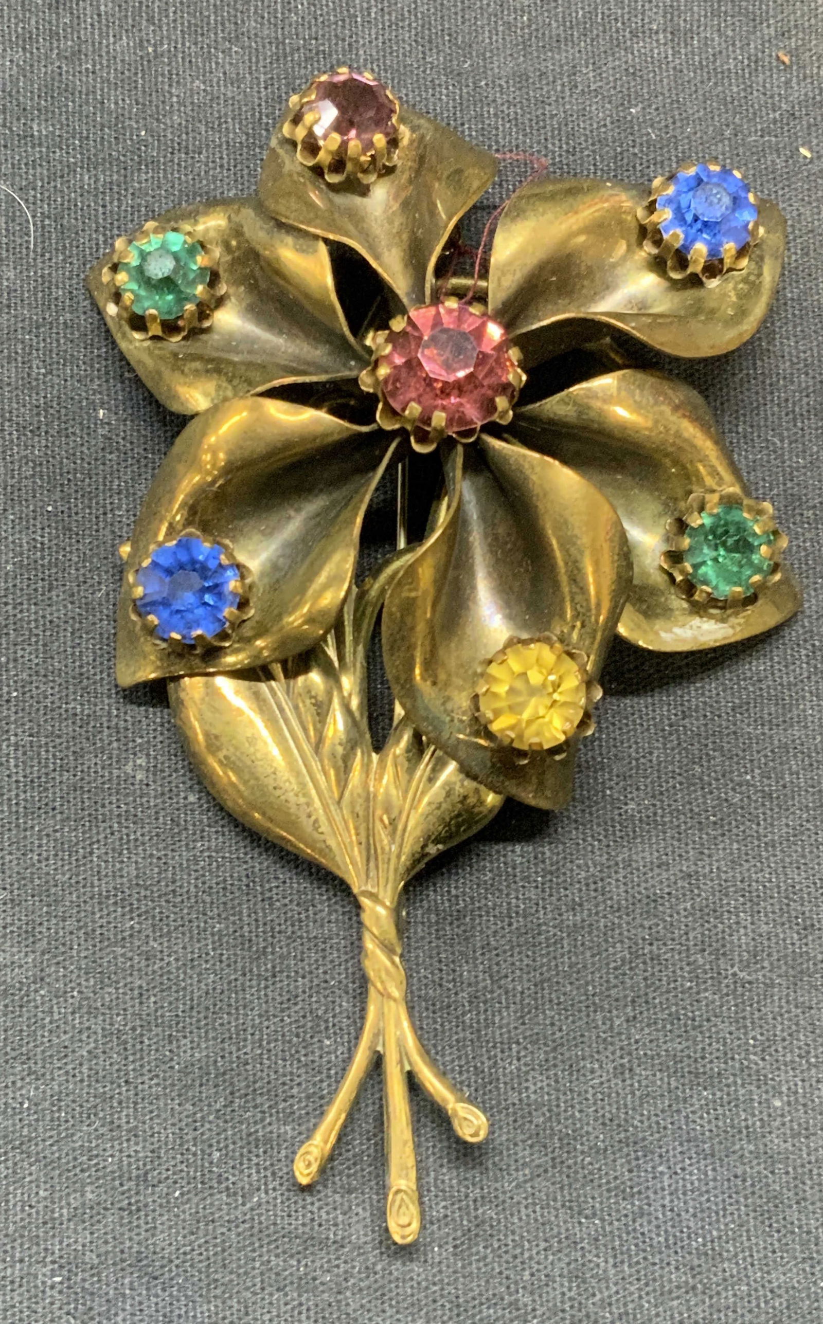 Vintage Gold Crystal Flower Brooch, 4 Inches (1 of 7)