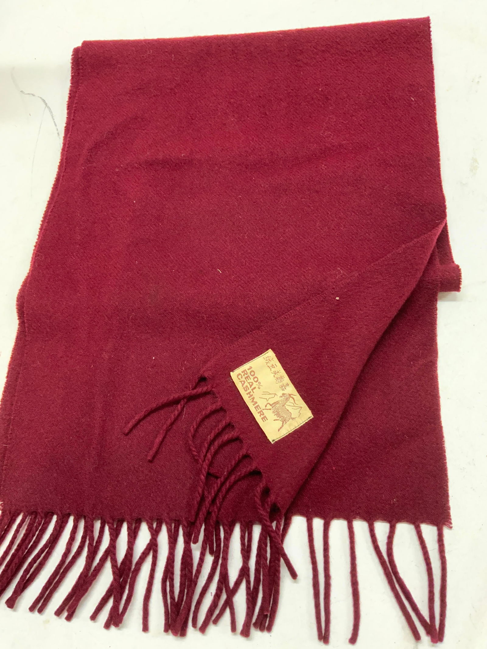 Burgundy Cashmere Scarf w Tassels, Unisex (1 of 6)