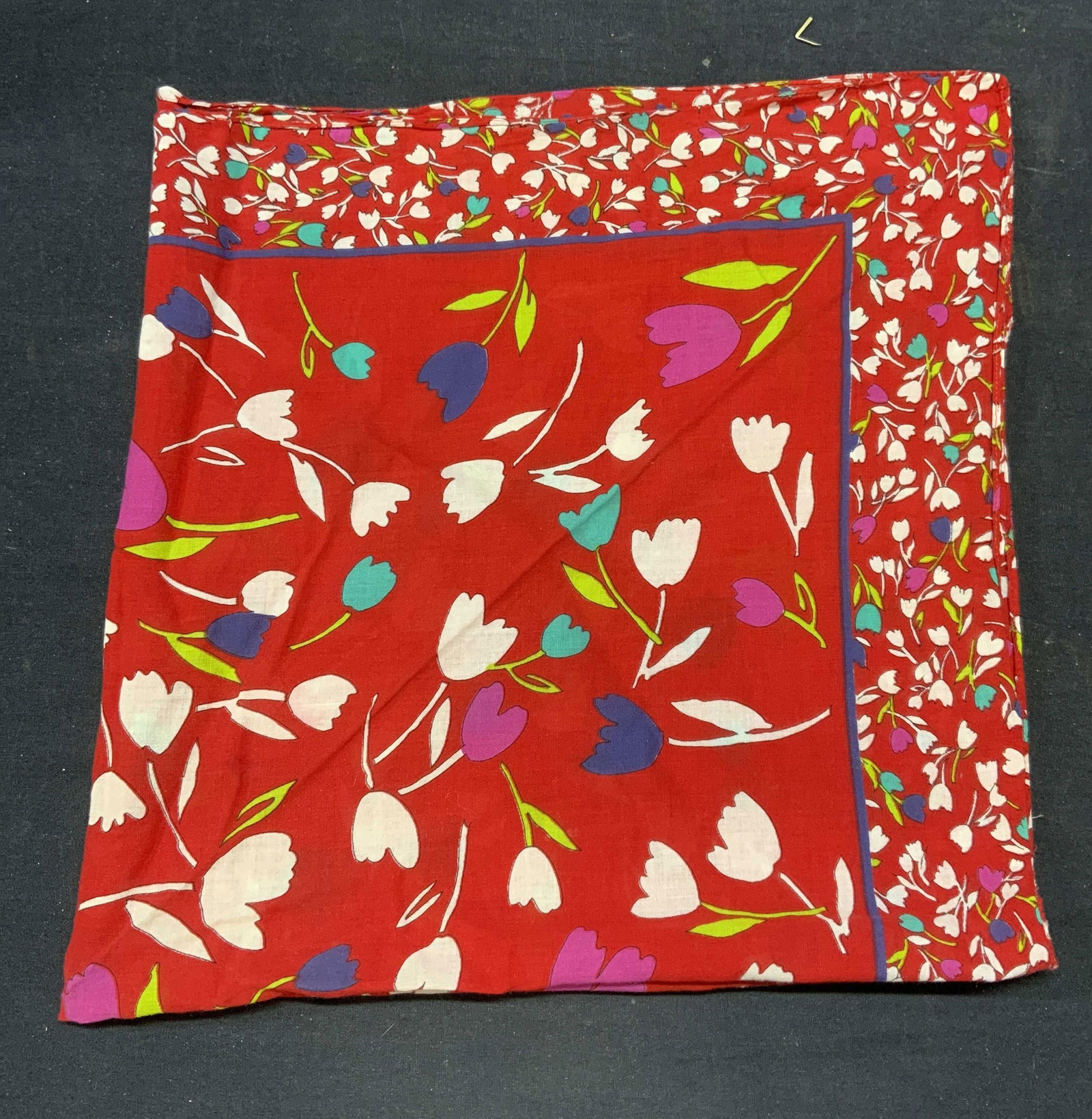 Vintage Red Flower Print Cotton Scarf (1 of 6)
