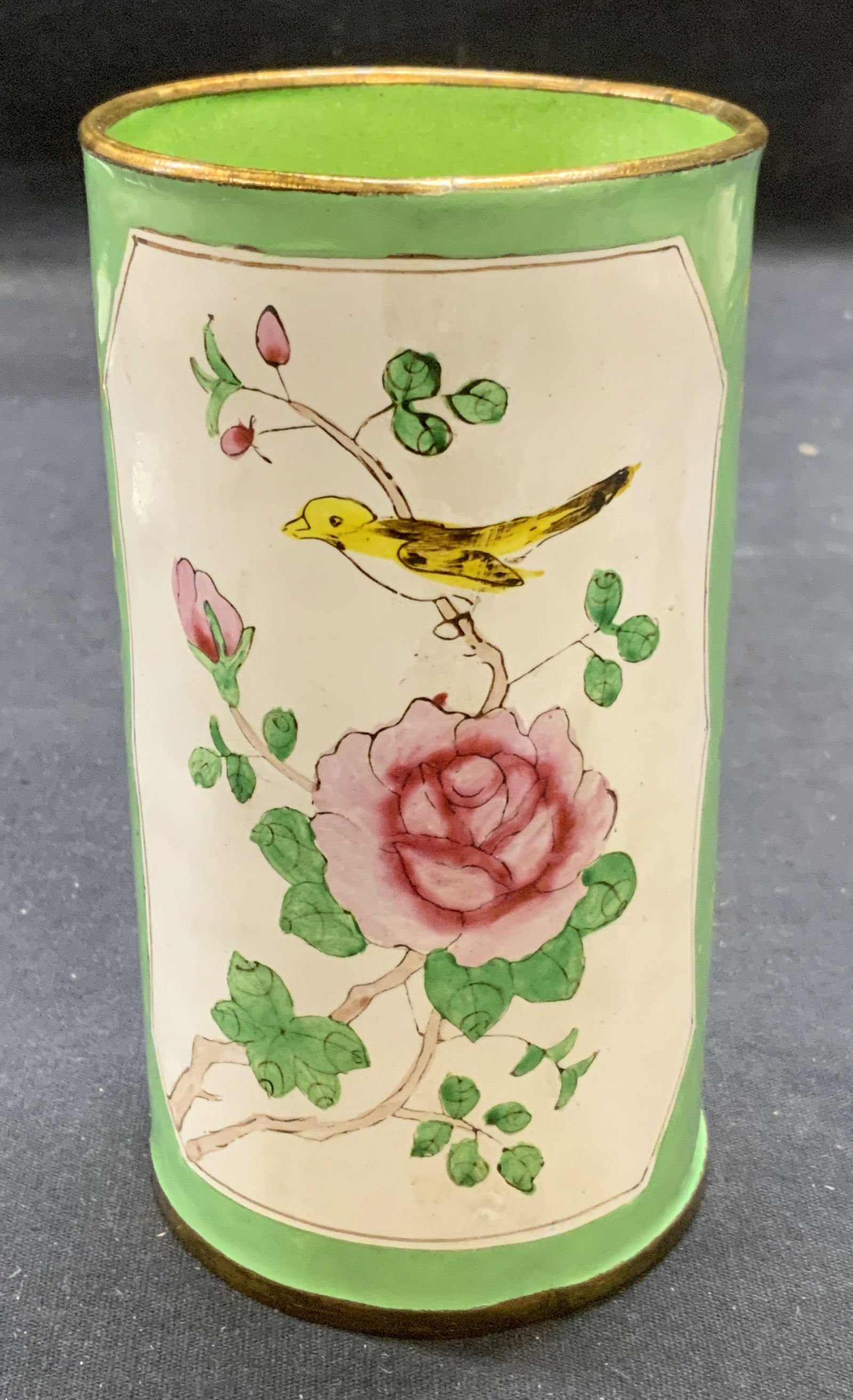 Enameled Brass Bird & Flower Vase (1 of 6)