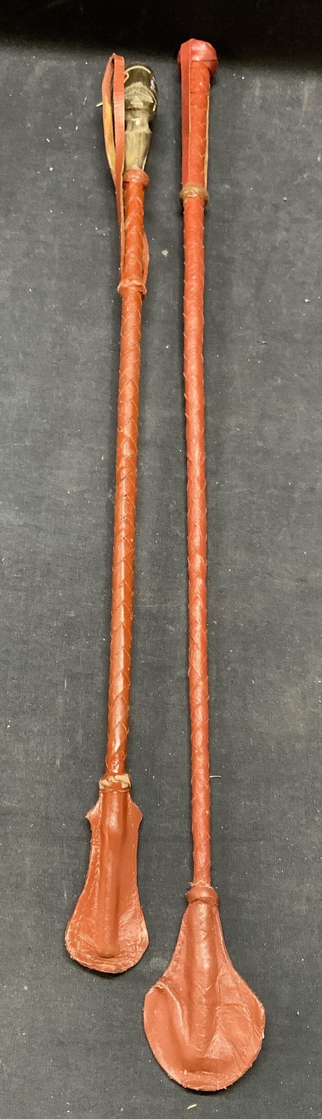 Lot 2 Vintage Red Leather Riding Crops 22in (1 of 9)
