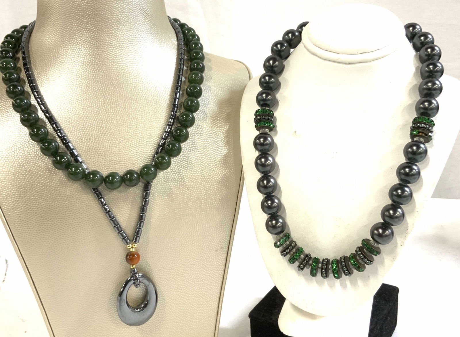 Lot 3 Necklaces, Nephrite Jade, Hematite, more (1 of 7)