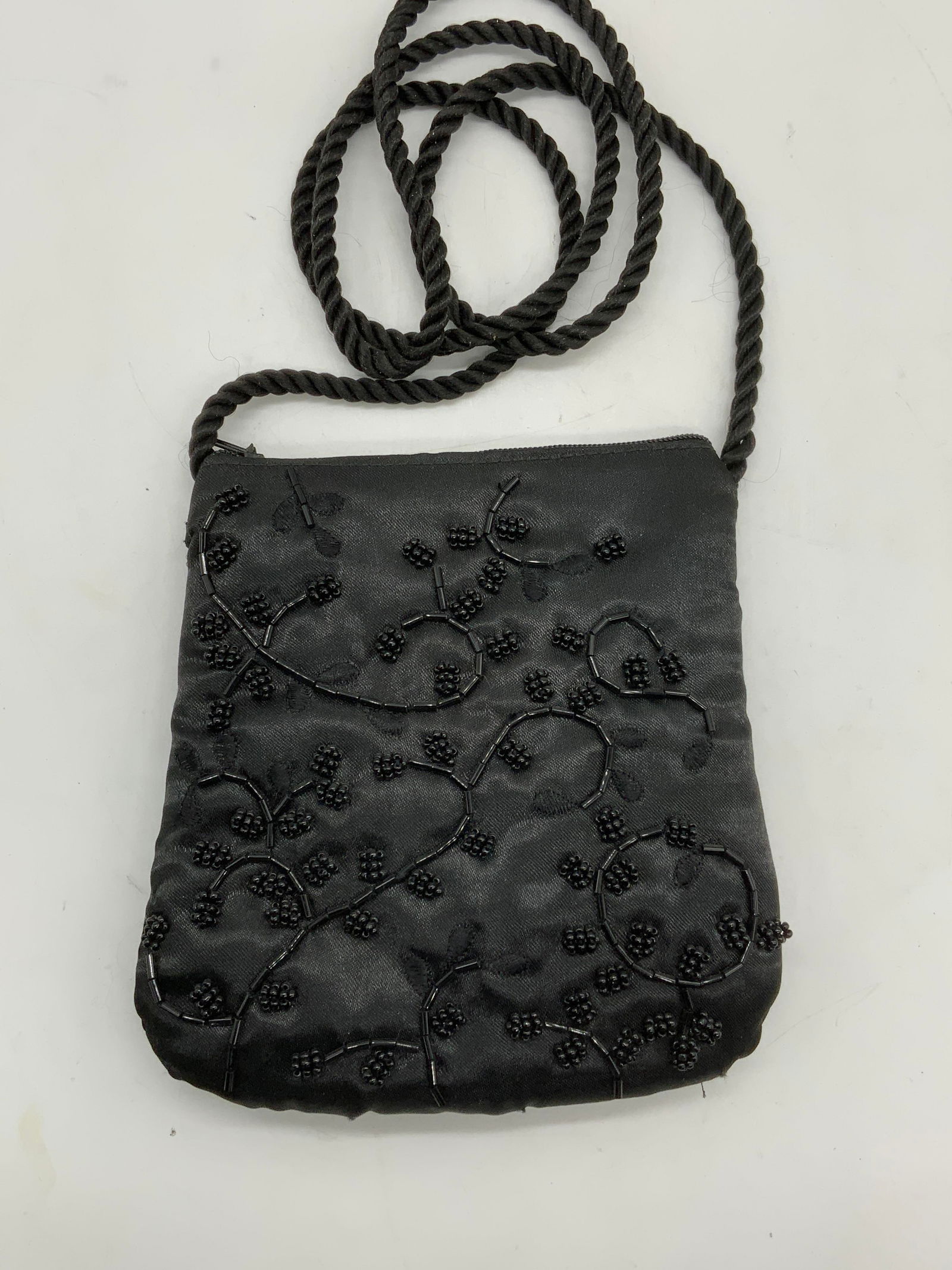 Black Satin Beaded Handbag (1 of 6)