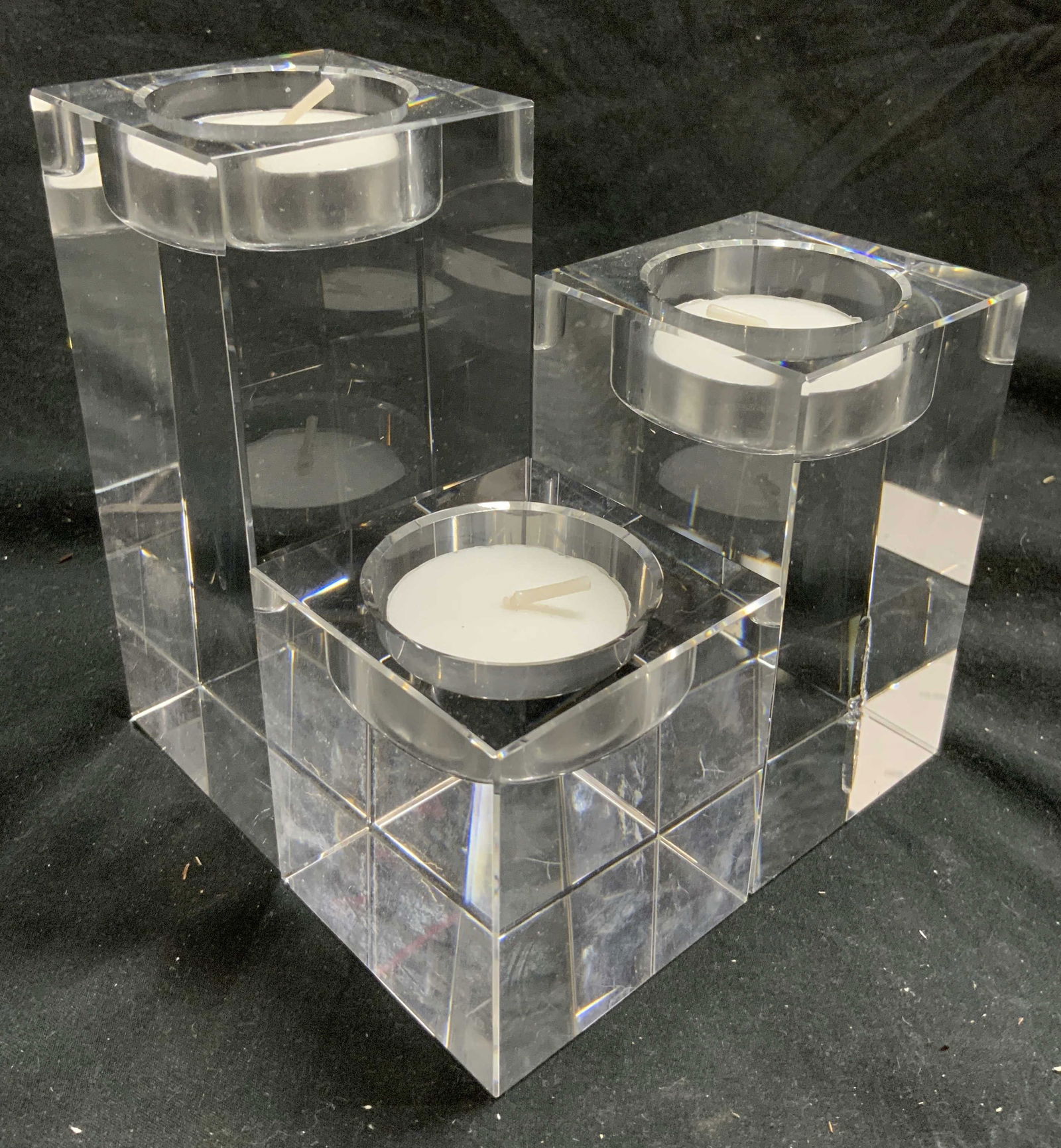 3 Crystal Glass Prism Candle Holders Candlesticks (1 of 7)