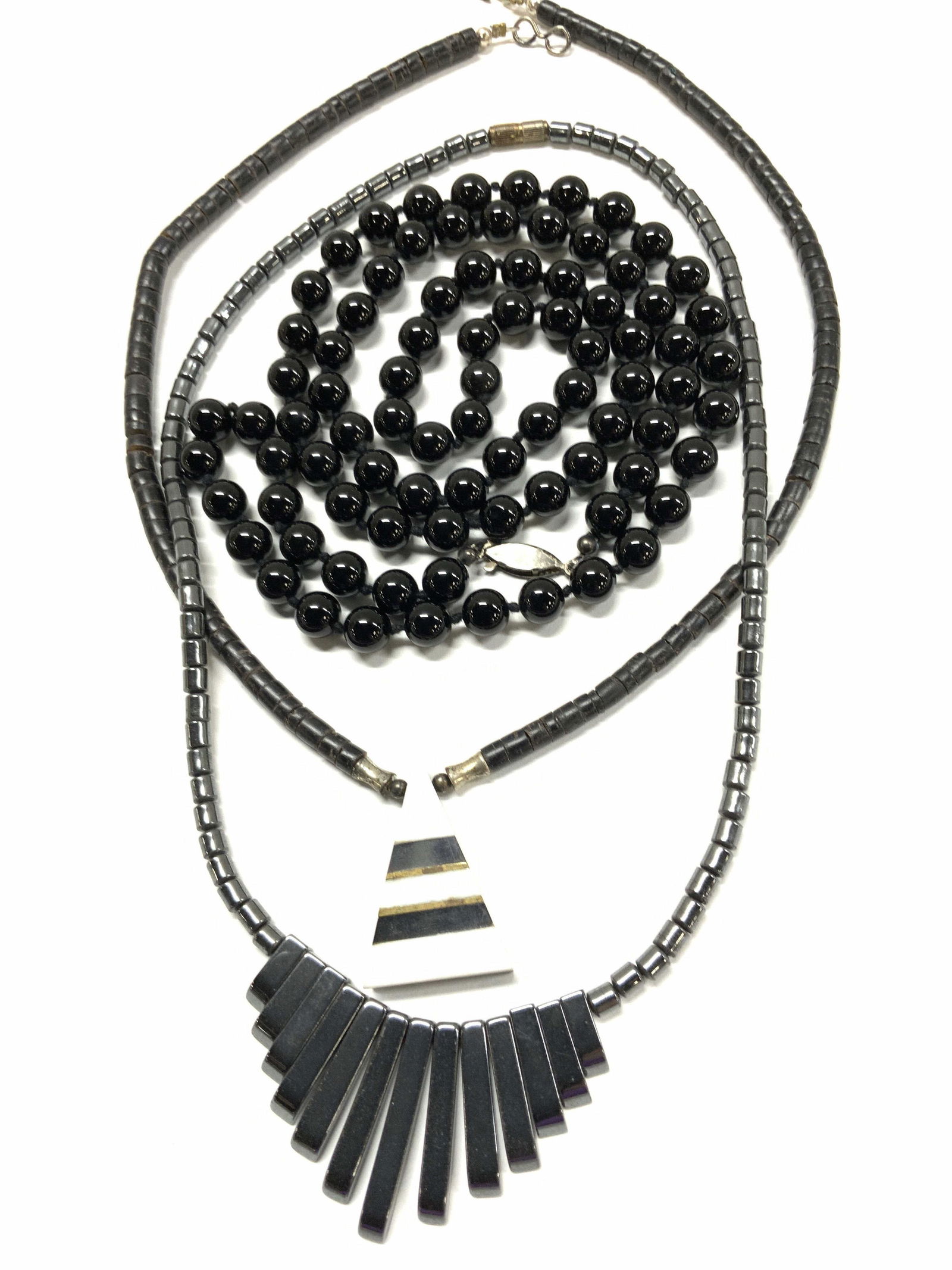 3 Necklaces, Hematite, Onyx, Pendant Necklace (1 of 6)