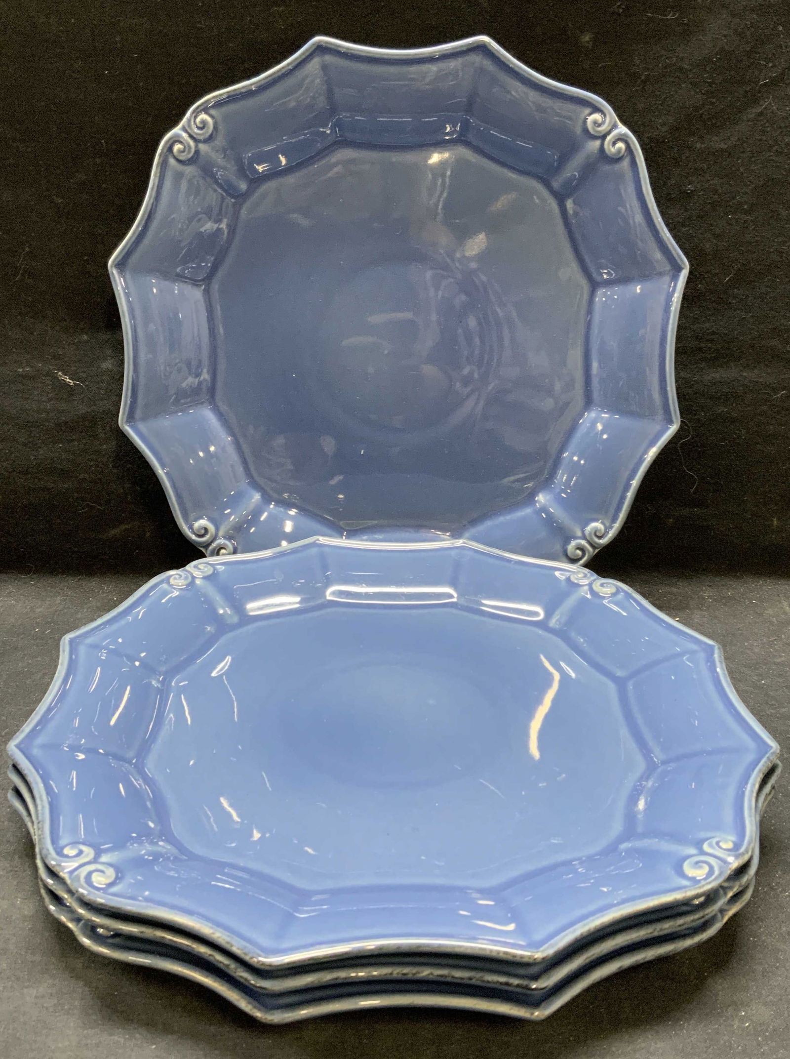 Set 4 Casa Stone Blue Stoneware Plates, Portugal (1 of 9)