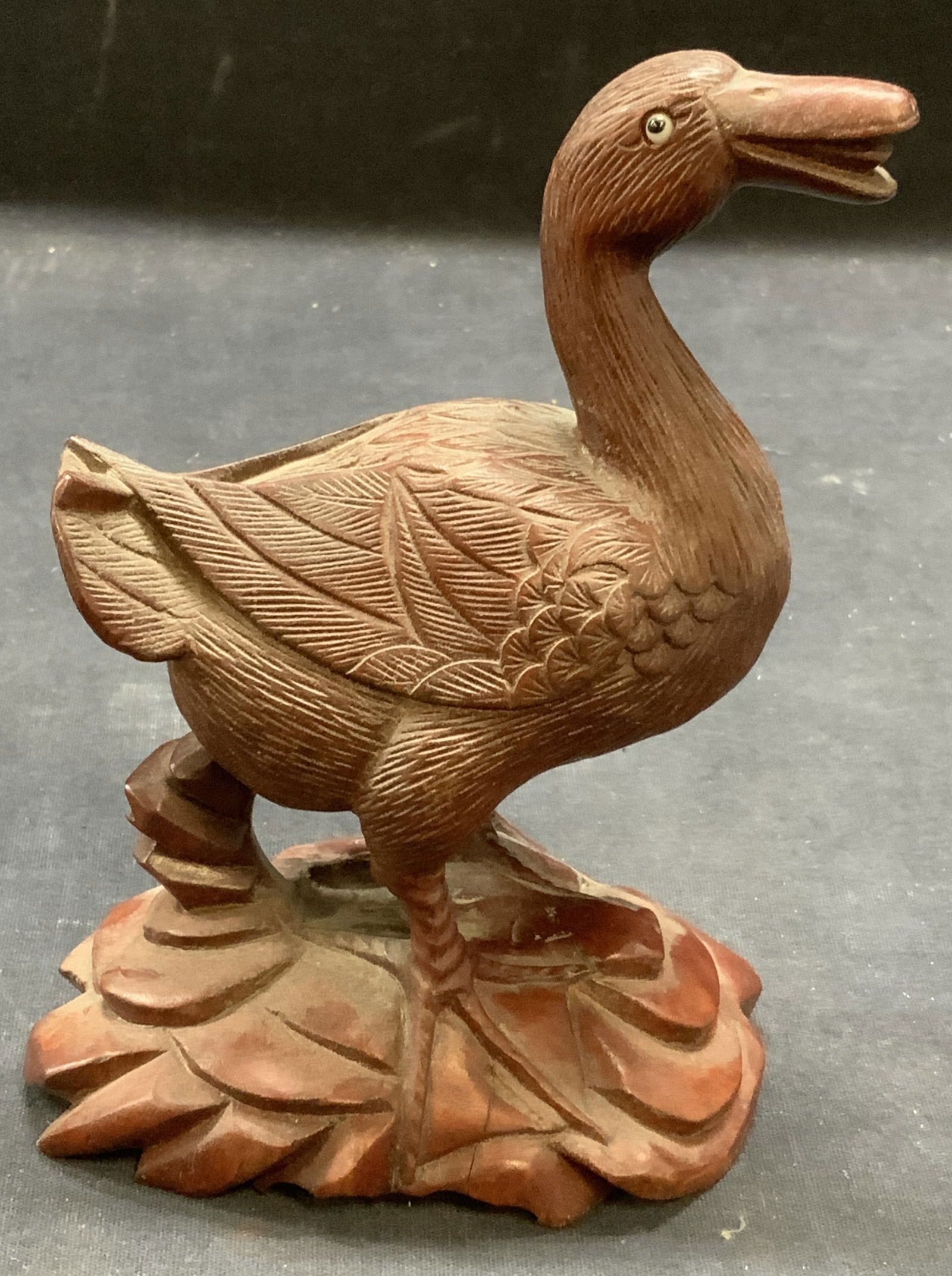 Signed Asian Hand Carved Wood Duck Figural (1 of 6)