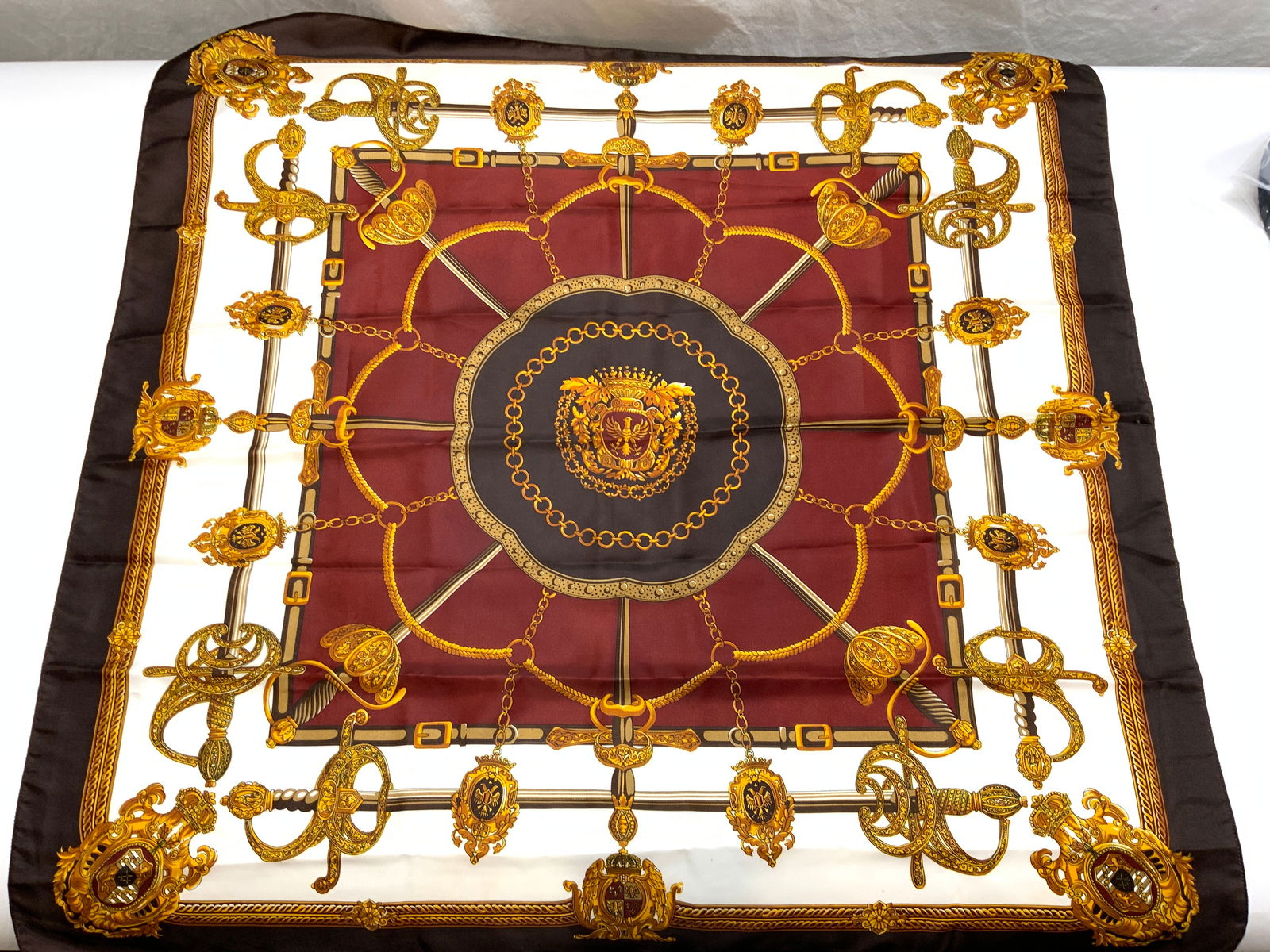 Silk Twill Scarf w Two-Headed Eagle & Crest Design (1 of 6)