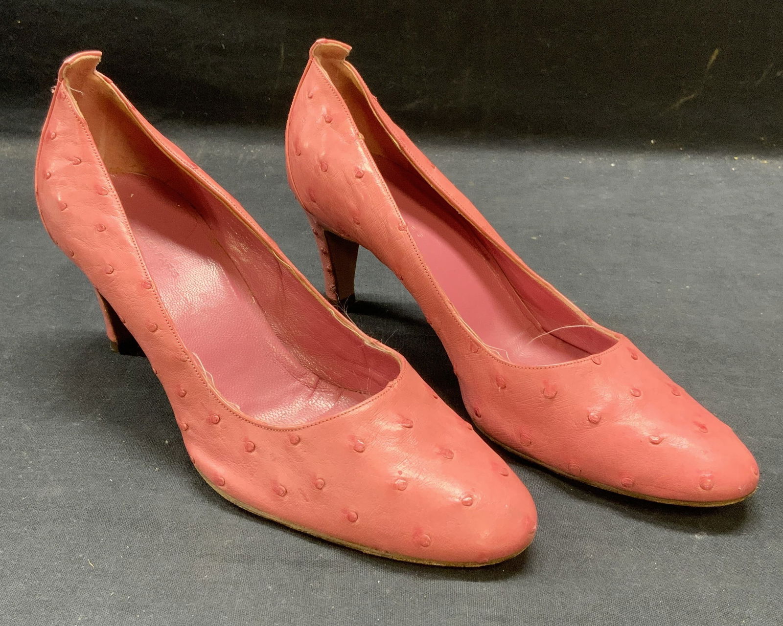 BALENCIAGA Pink Ostrich Leather Heels (1 of 8)