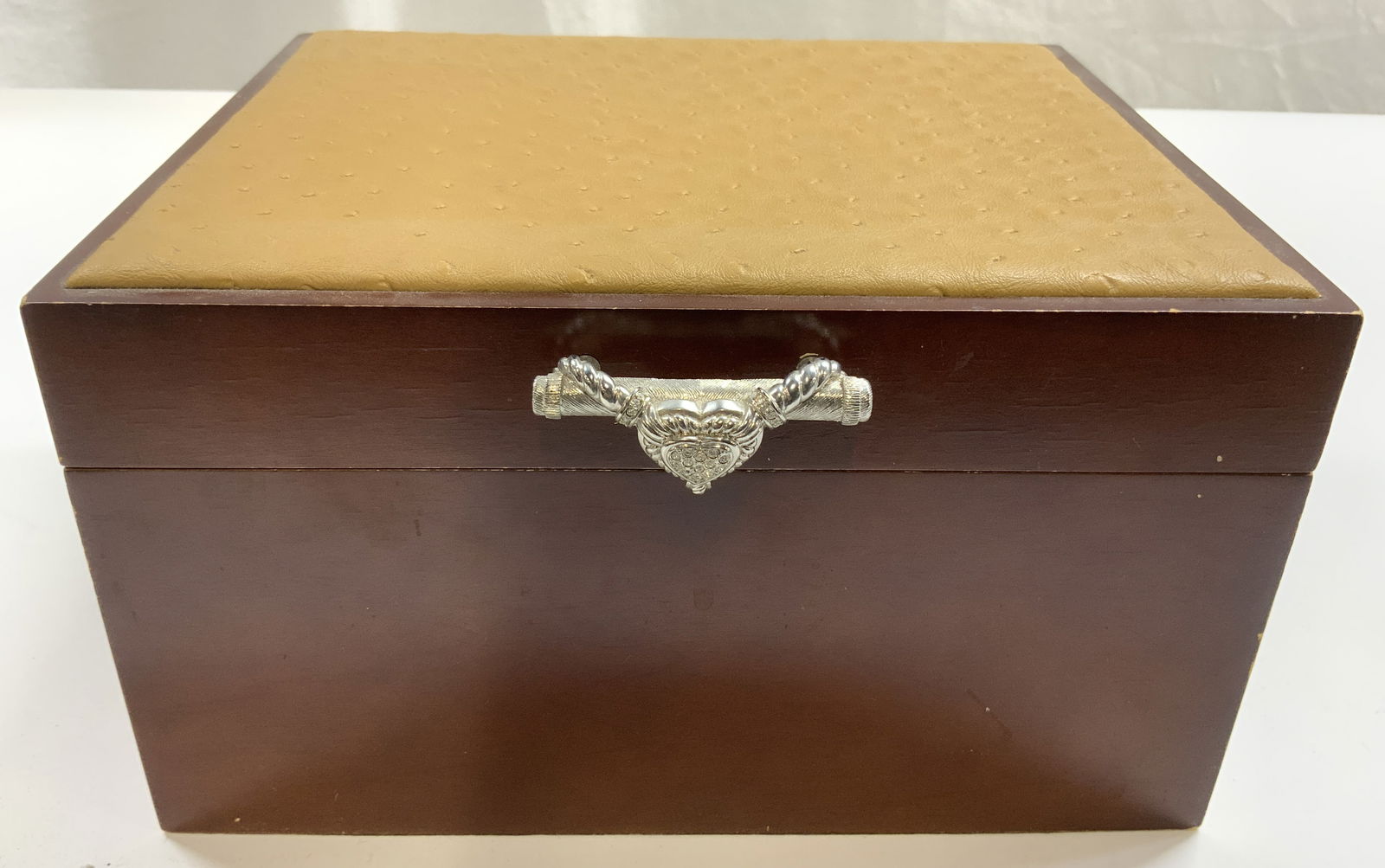 Wood & Ostrich Leather Felt Lined Jewelry Box (1 of 9)