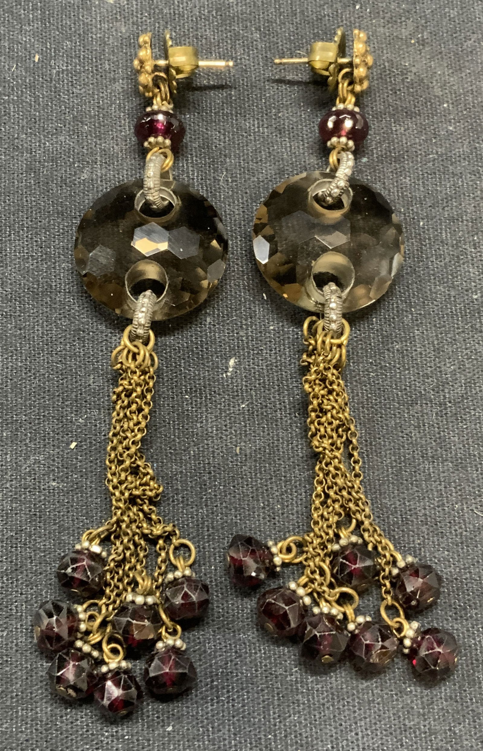 Vintage Gold Tn Smokey Quartz Earrings (1 of 8)