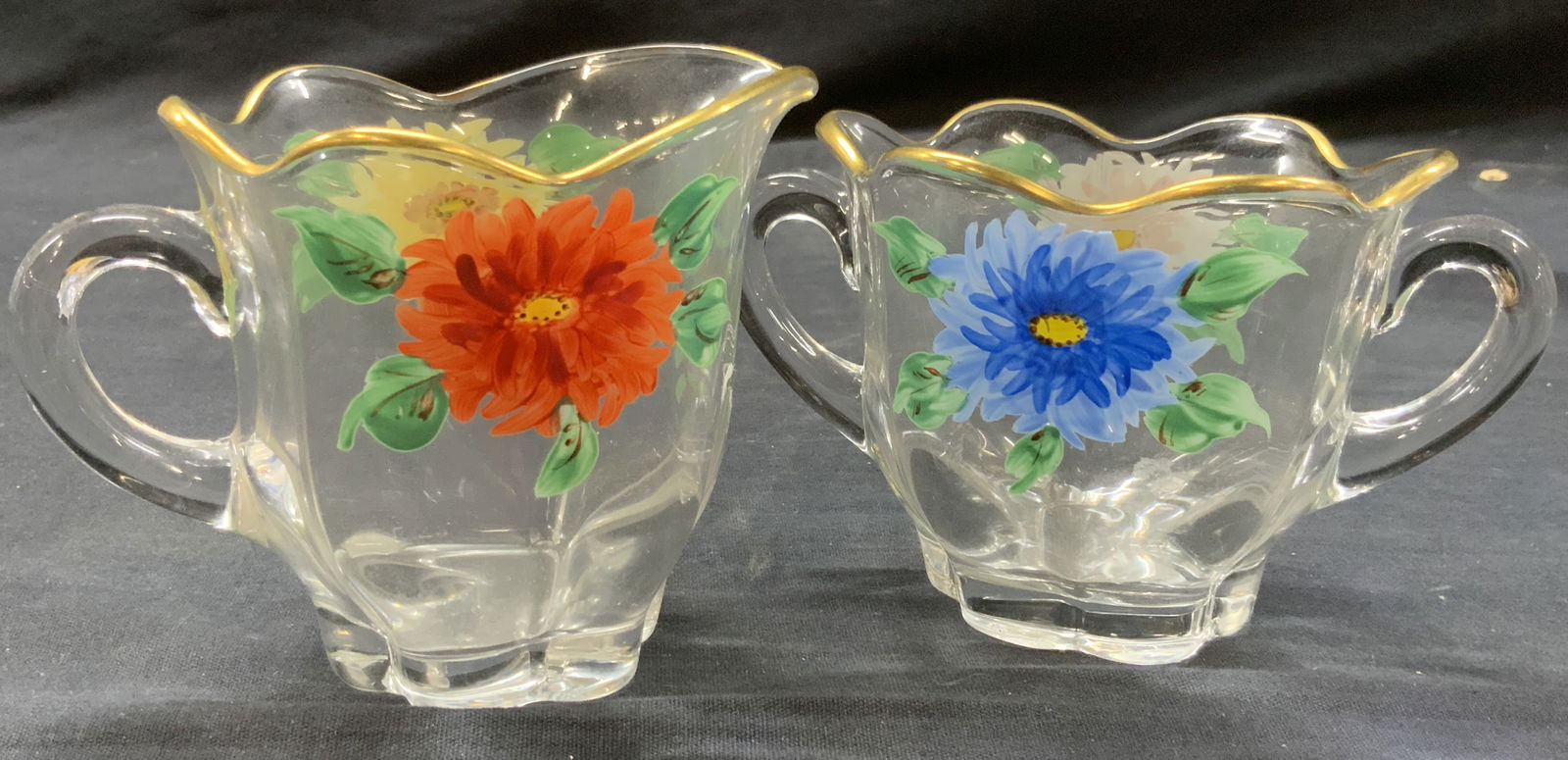 2 Hand Painted Floral Gilt Glass Kitchenware (1 of 8)