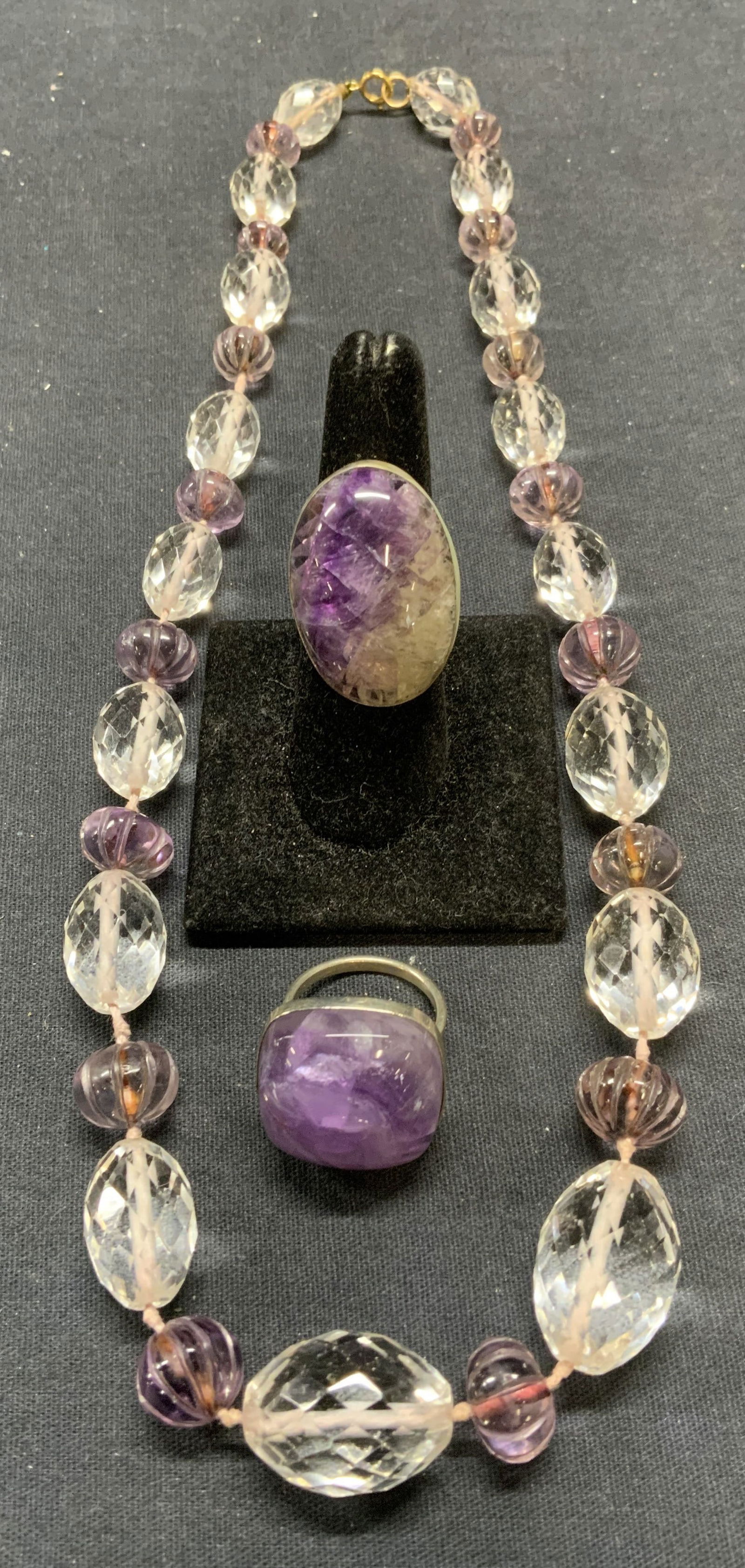Lot 3 Quartz & Amethyst Necklace, Rings (1 of 8)